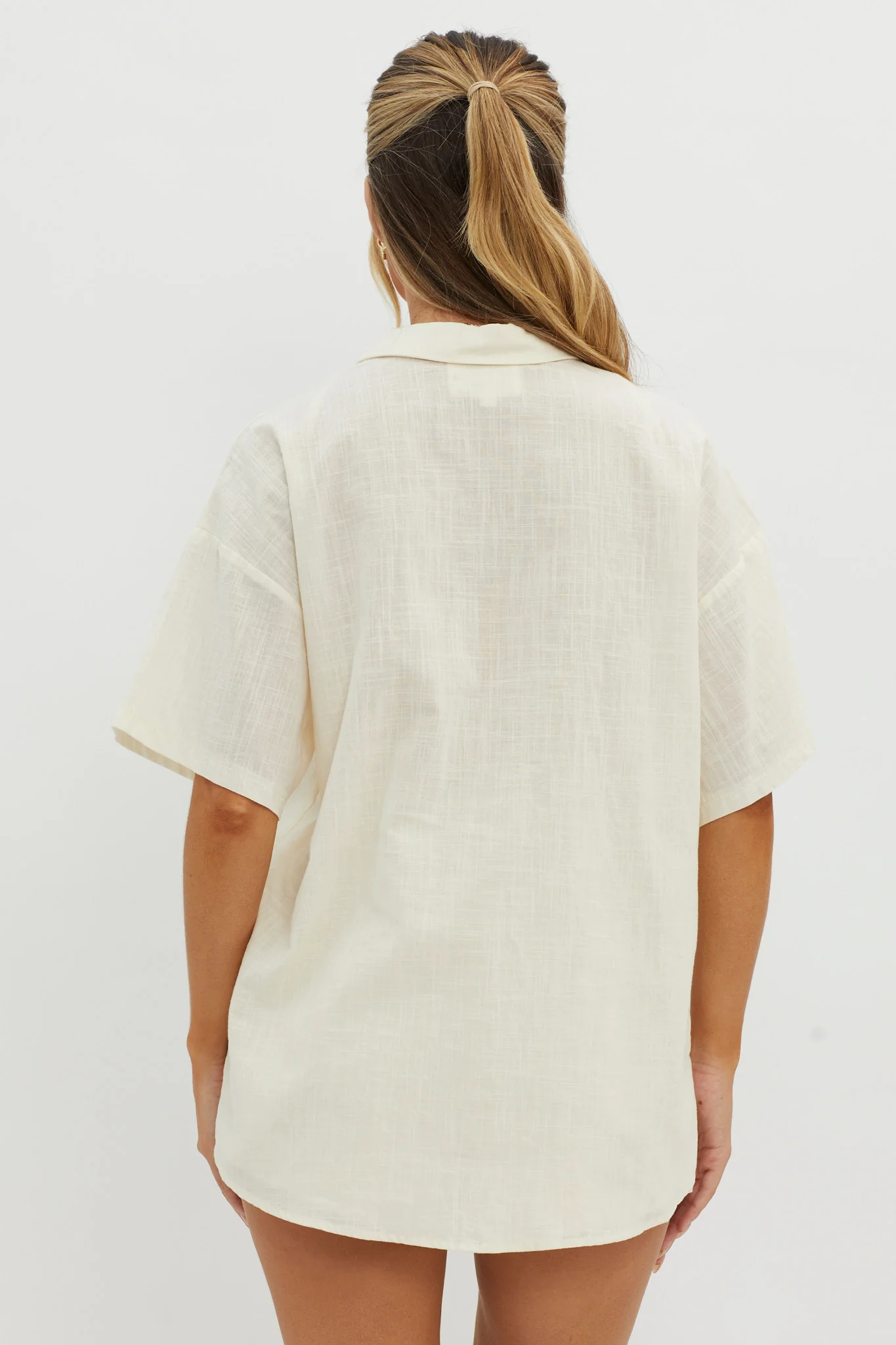 Ciao Ciao Embroidered Button-Up Shirt Beige - Image 4