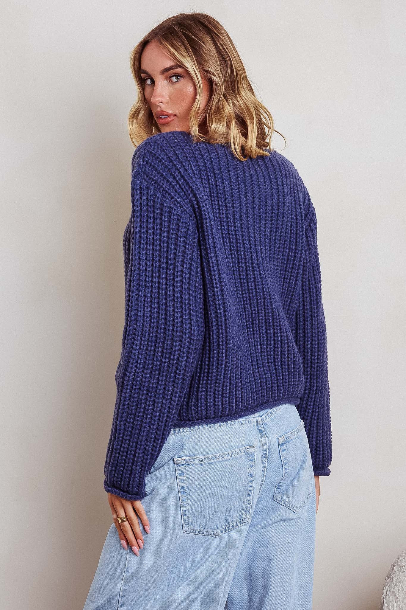 Cindie Chunky Knit Cardigan Navy - Image 2