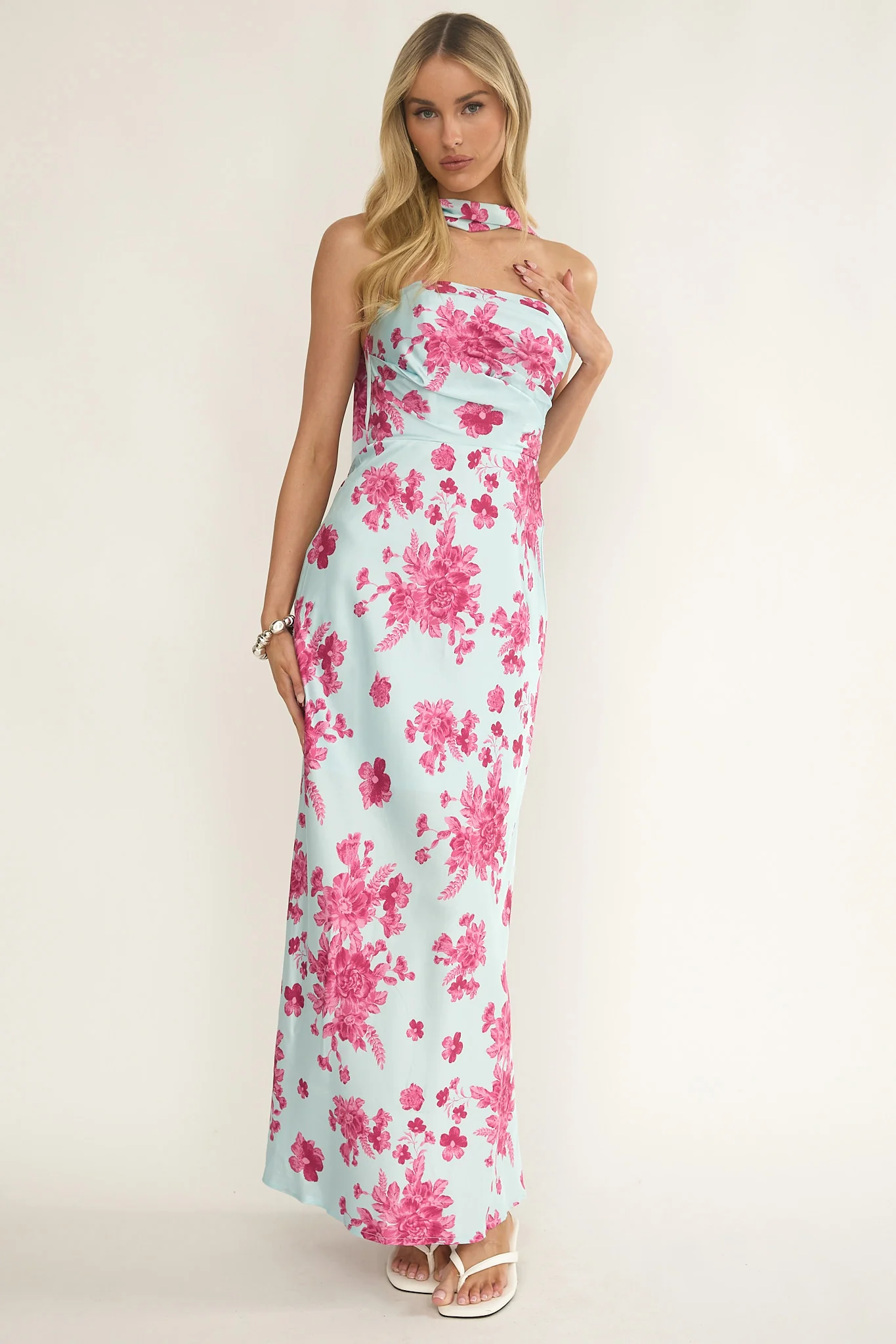 City Of Stars Strapless Scarf Maxi Dress Floral Ice Blue - Image 5