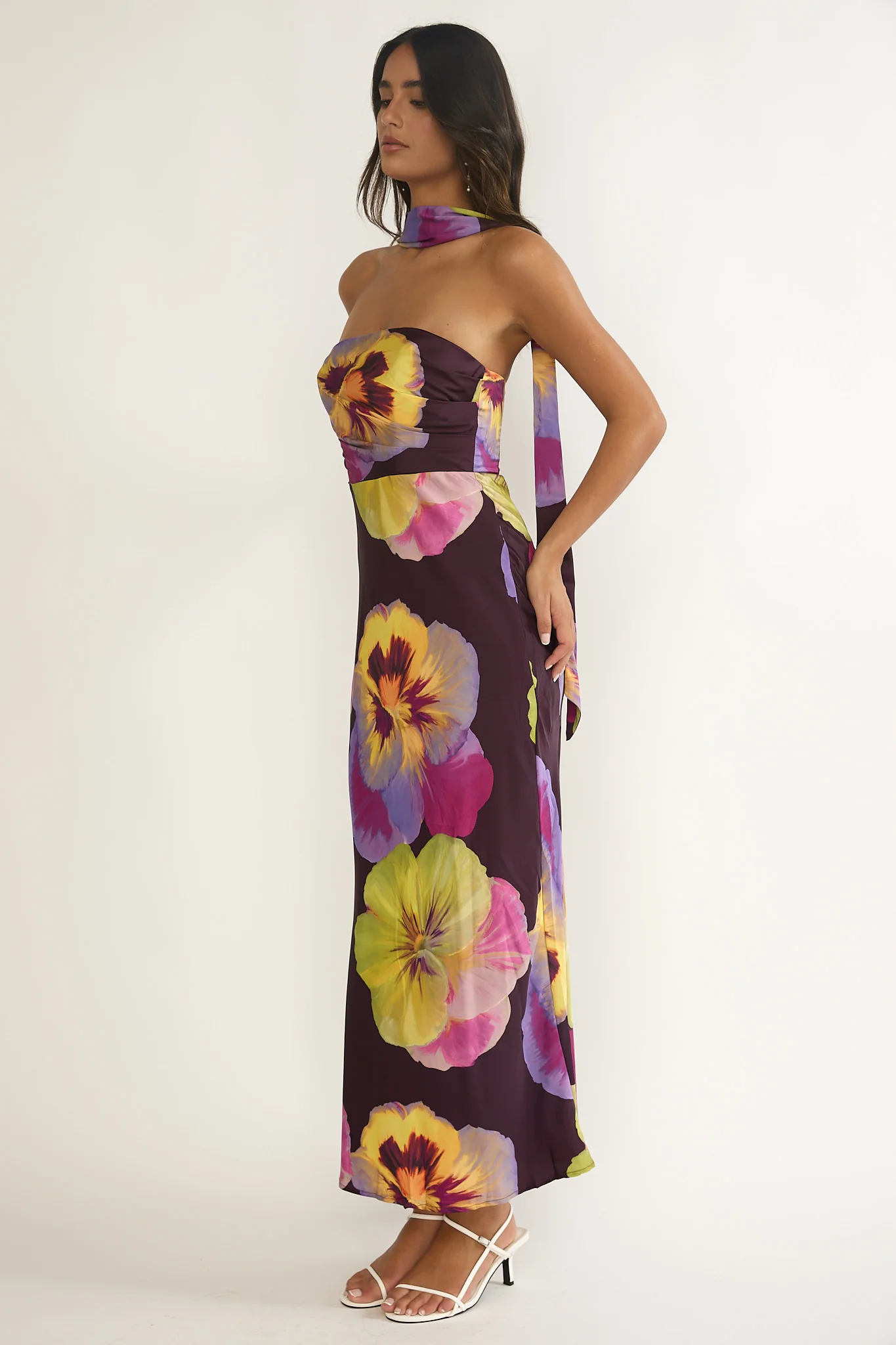 City Of Stars Strapless Scarf Maxi Dress Pansies Plum - Image 7
