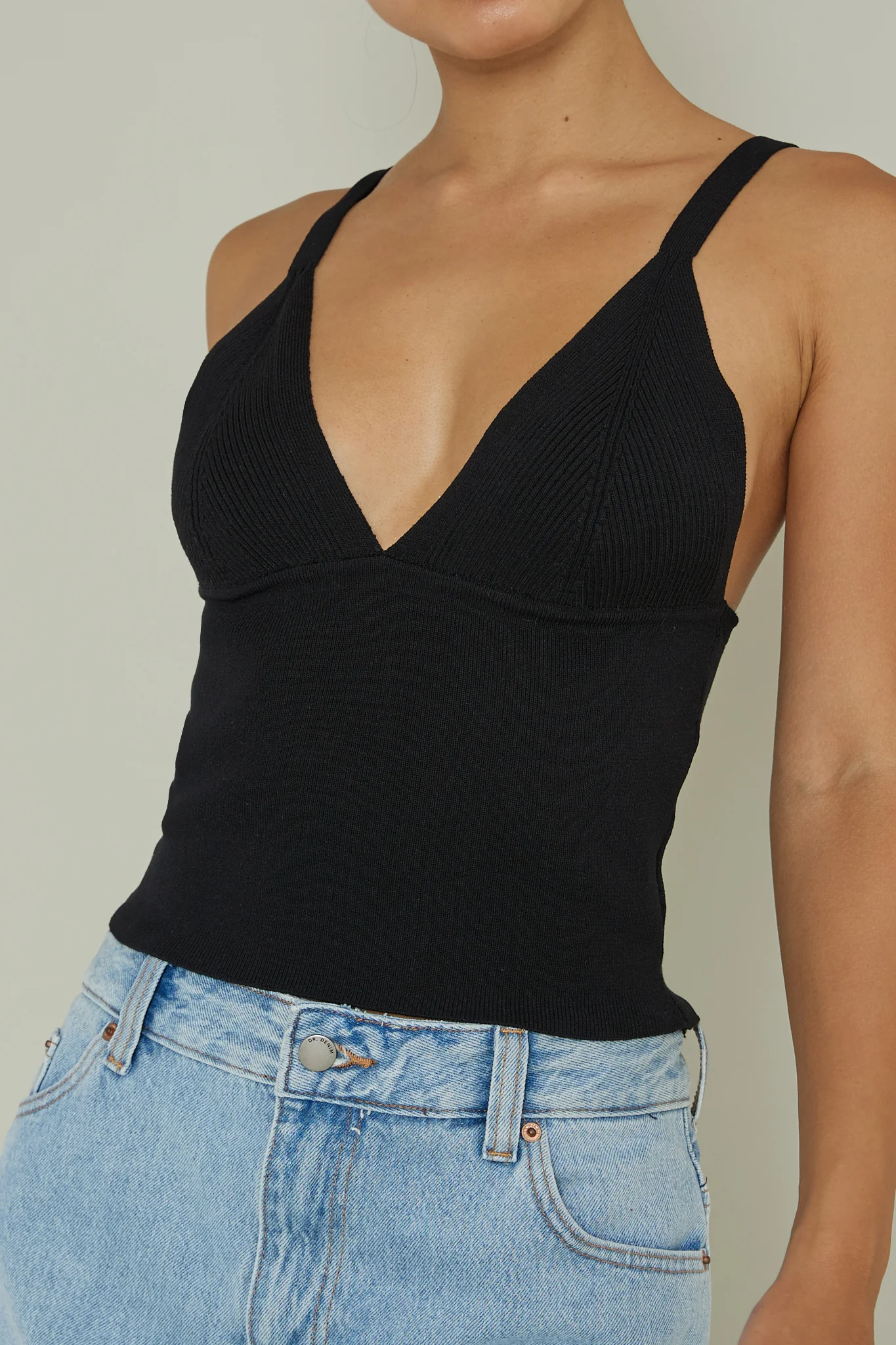 City V-Neck Knit Top Black - Image 4