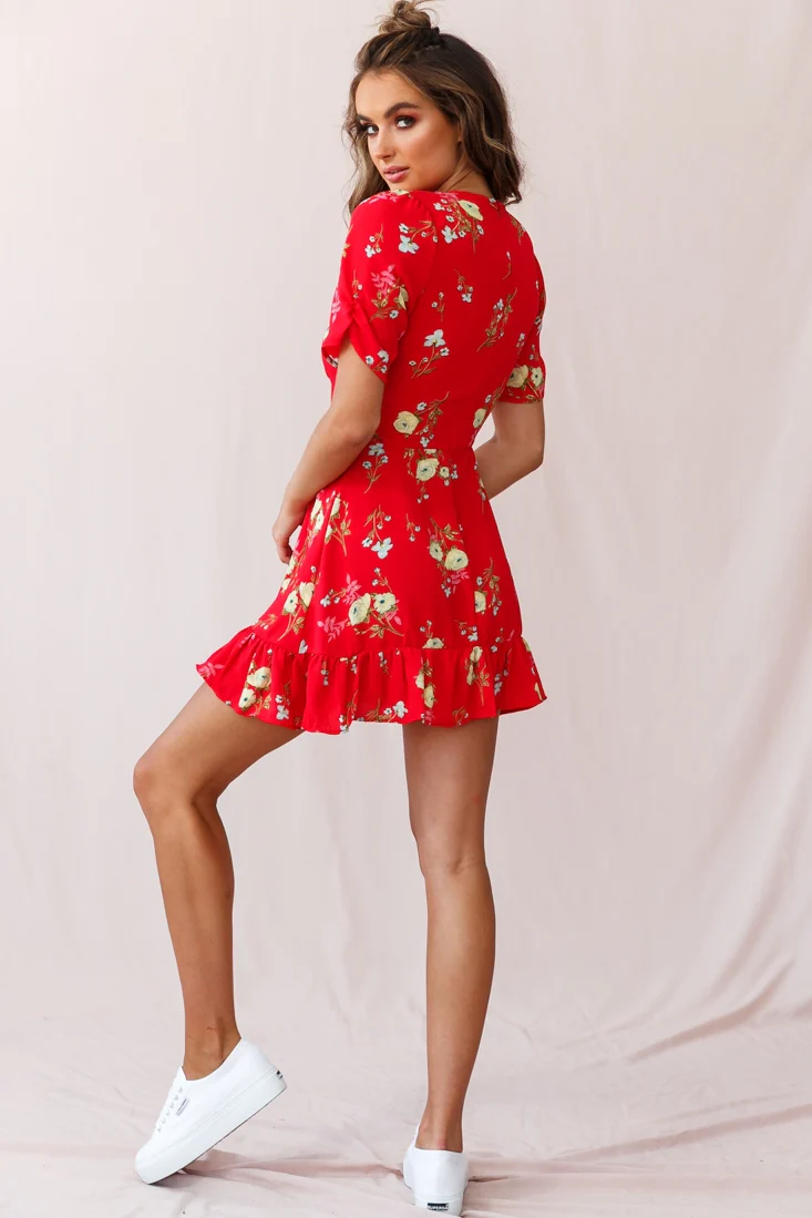 Clare Floral Puff Sleeve Mini Dress Red - Image 3