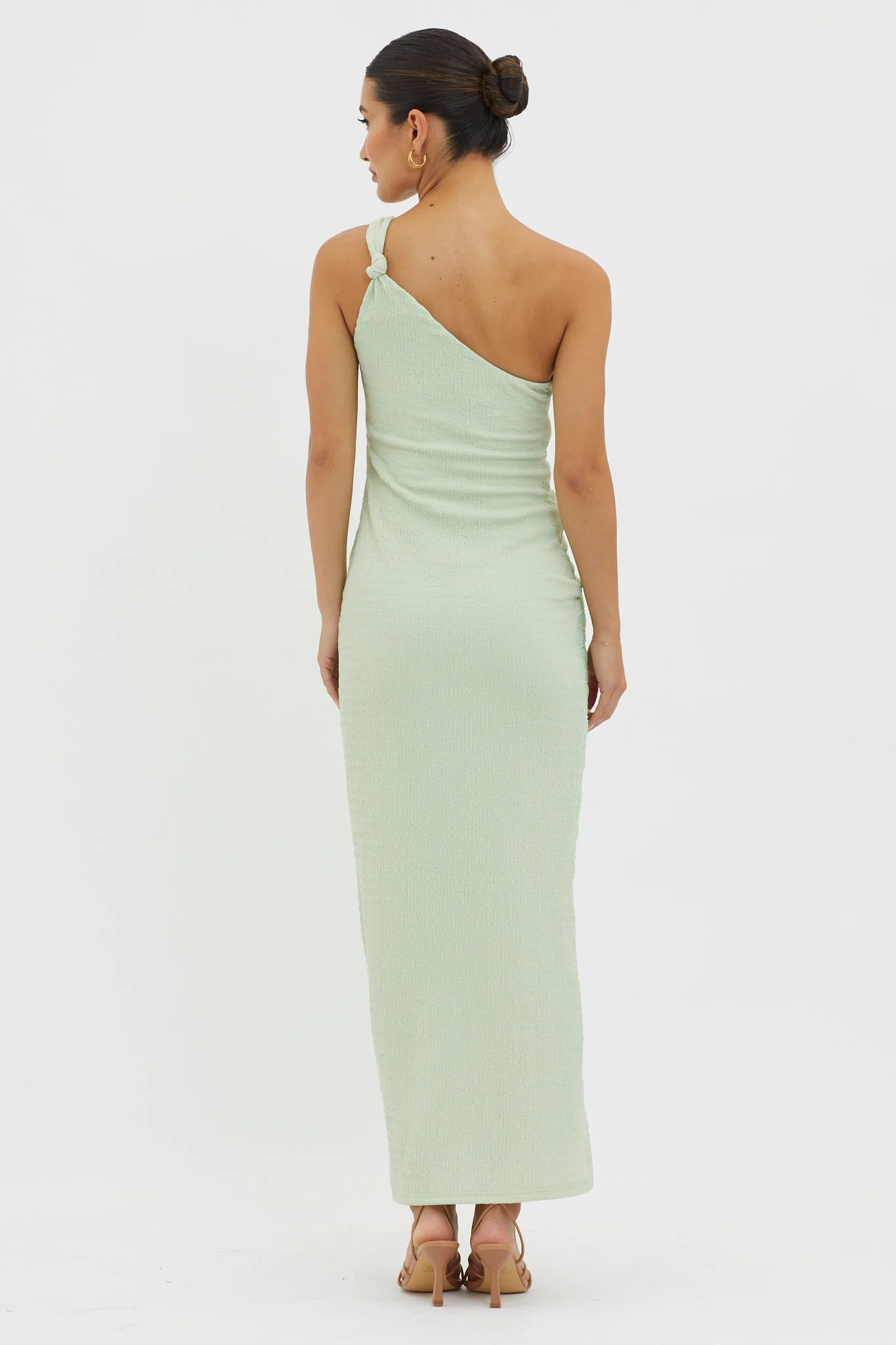 Clean Slate One-Shoulder Smocked Midi Dress Sage - Image 2