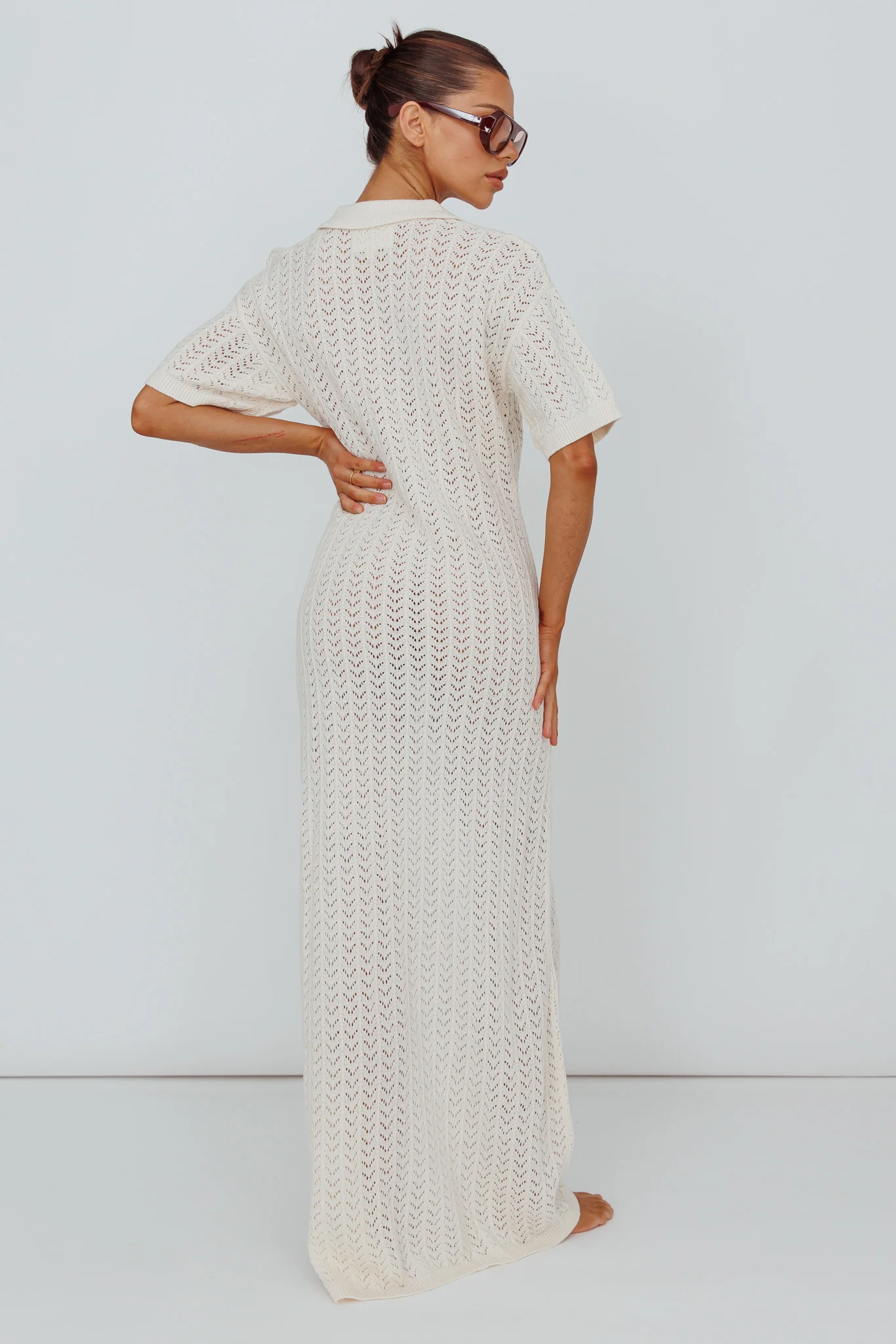 Clearwater Crochet Short Sleeve Maxi Dress White - Image 2