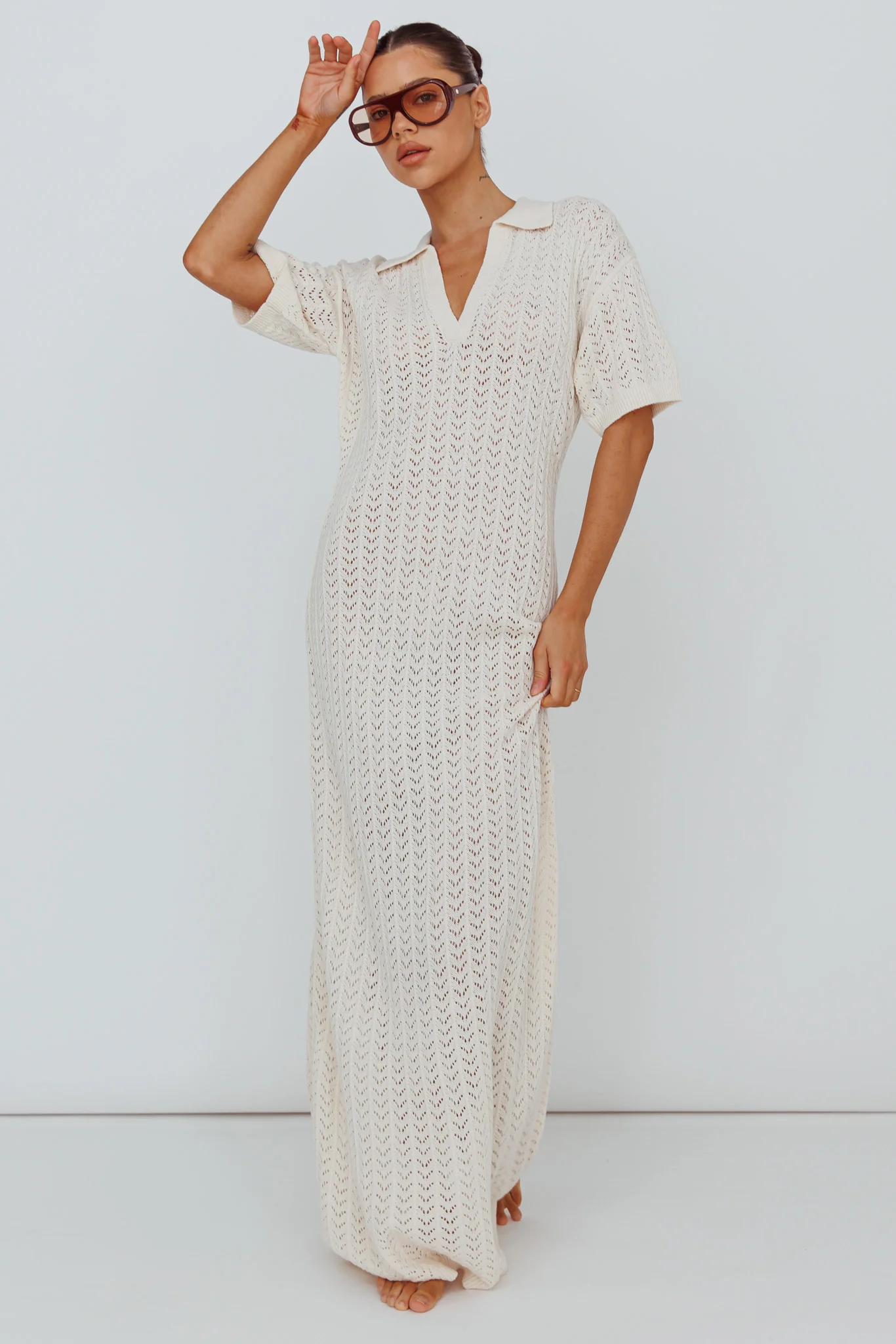 Clearwater Crochet Short Sleeve Maxi Dress White - Image 3