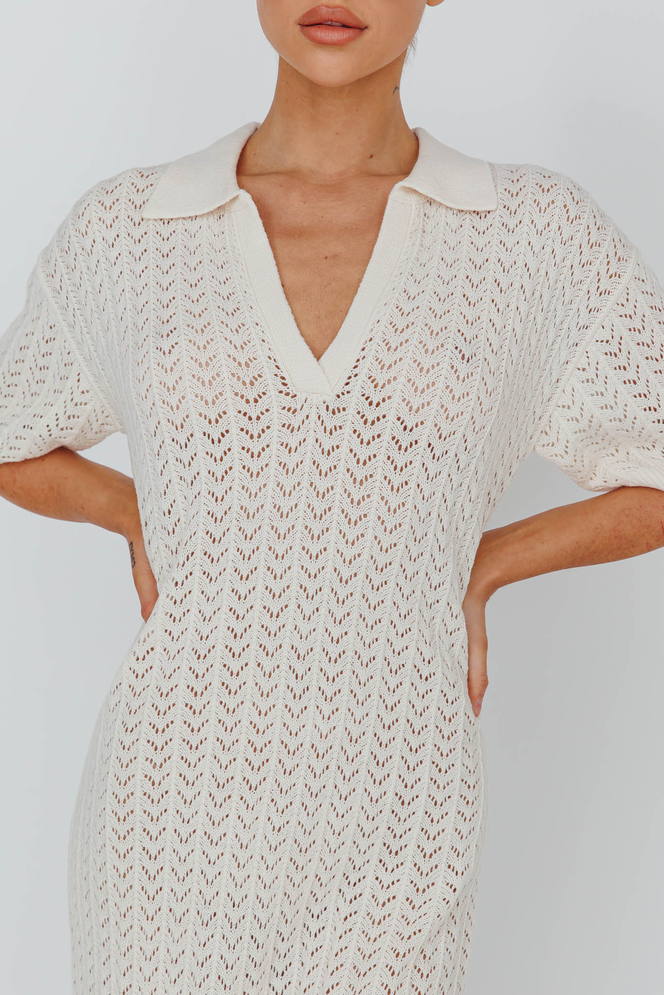 Clearwater Crochet Short Sleeve Maxi Dress White - Image 4