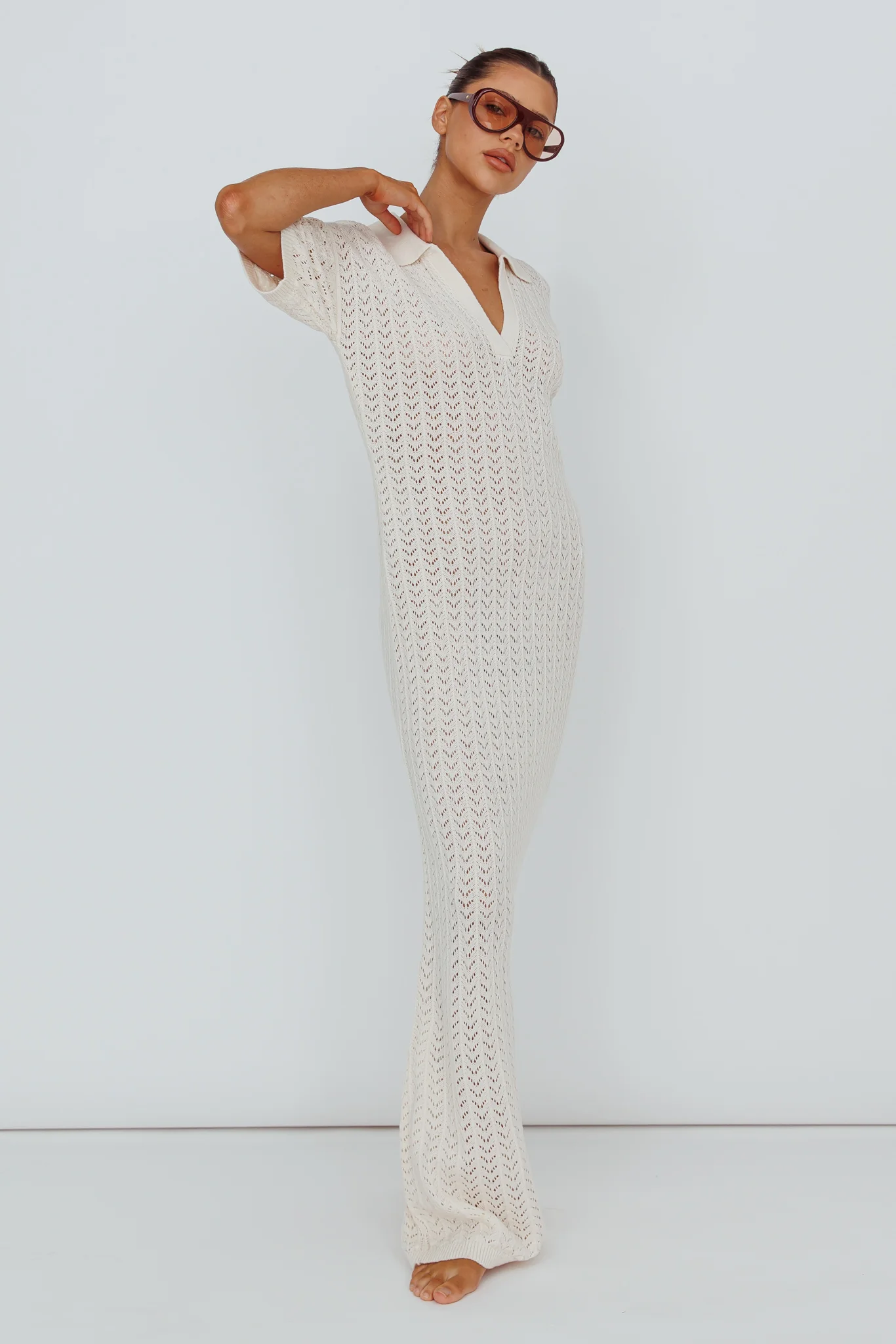 Clearwater Crochet Short Sleeve Maxi Dress White - Image 5