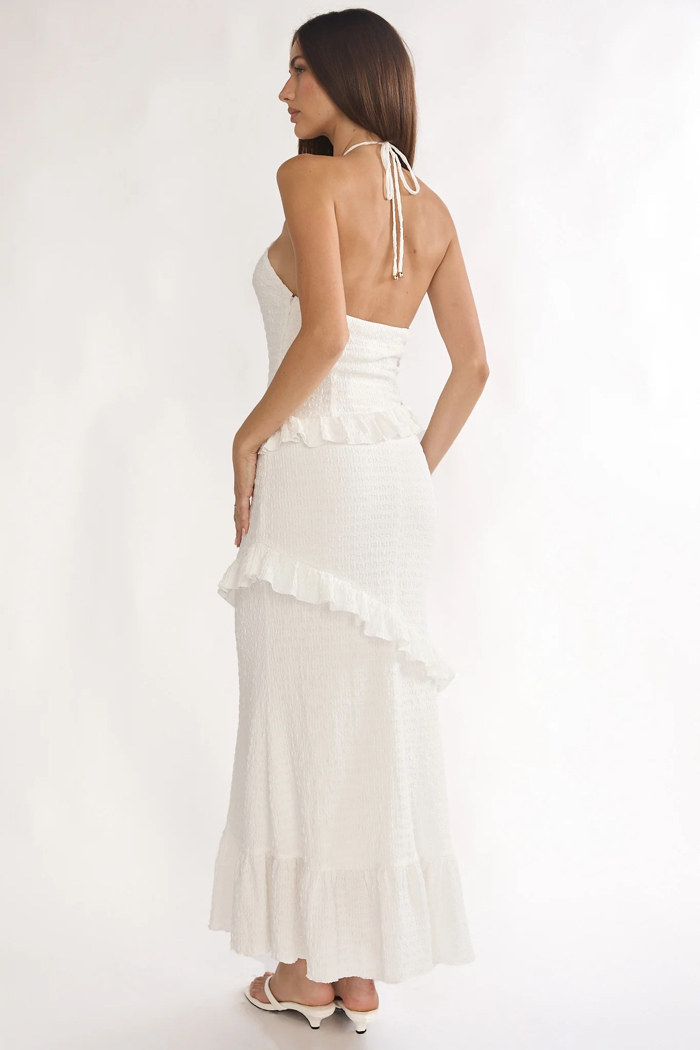 Clemence Smocked Frill Trim Maxi Dress White - Image 2