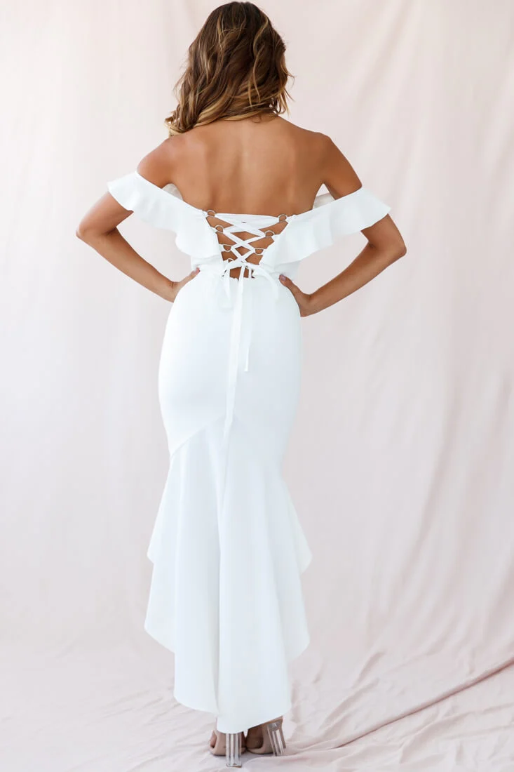 Cloud 9 Bardot Neckline Corset Back Dress White - Image 3