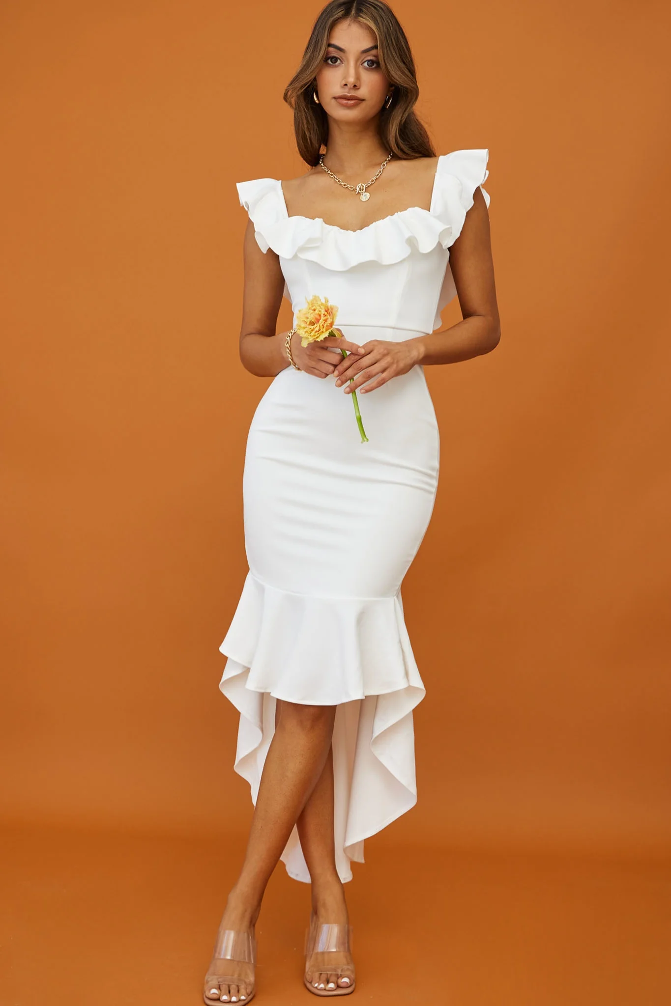 Cloud 9 Bardot Neckline Corset Back Dress White - Image 7