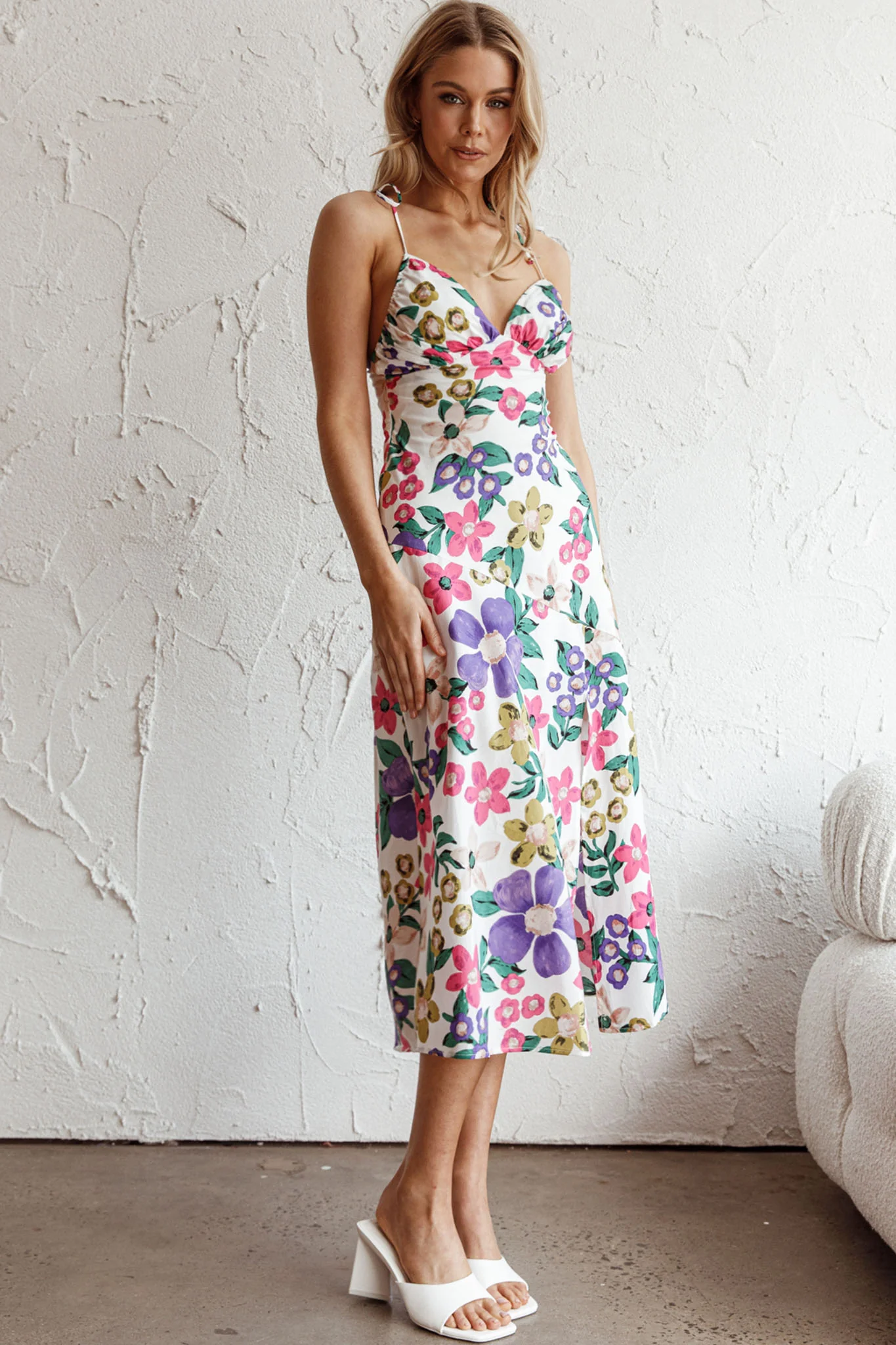 Clovelly Tied Shoulder Midi Dress Flower White - Image 6