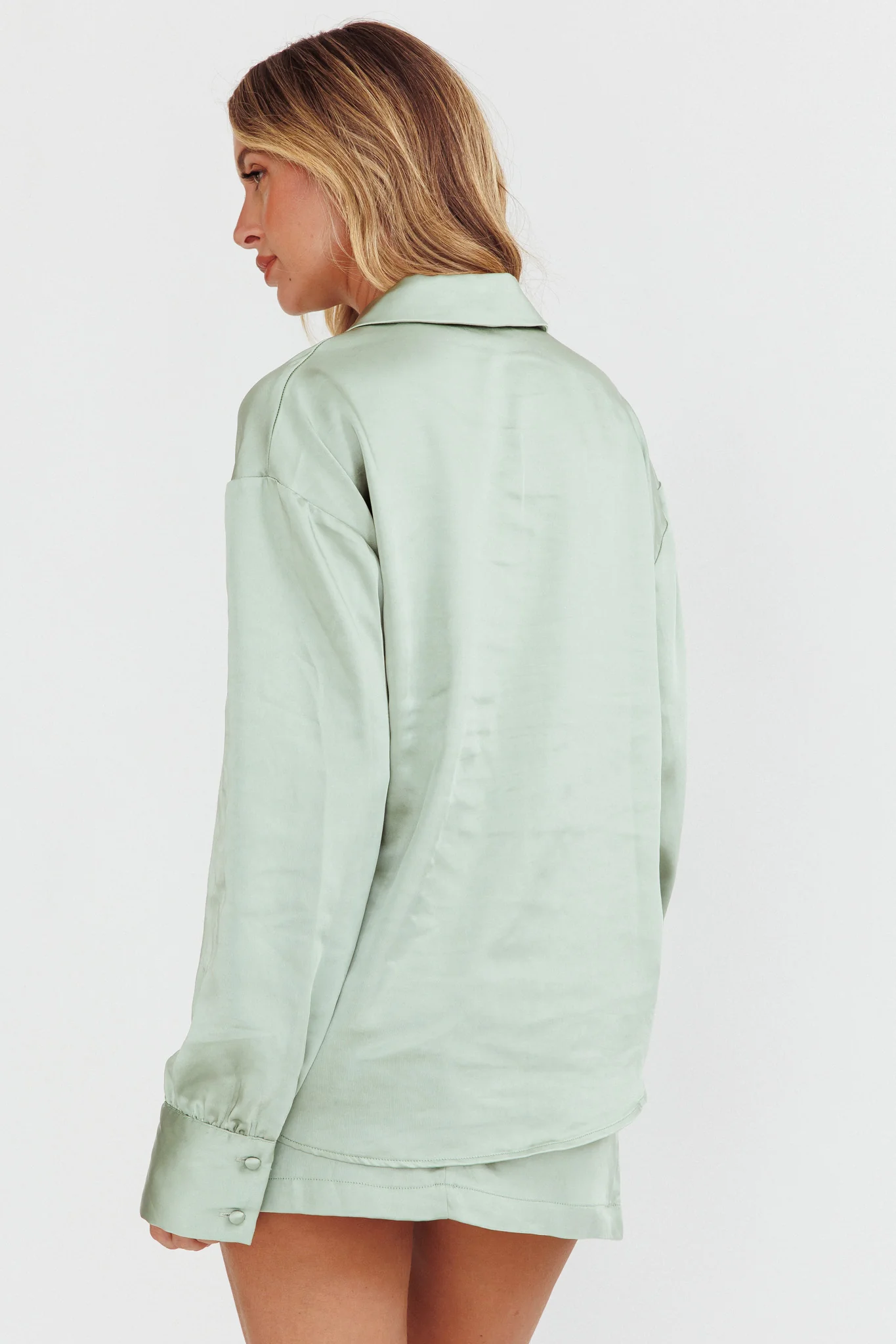 Coco Long Sleeve Satin Shirt Sage - Image 2