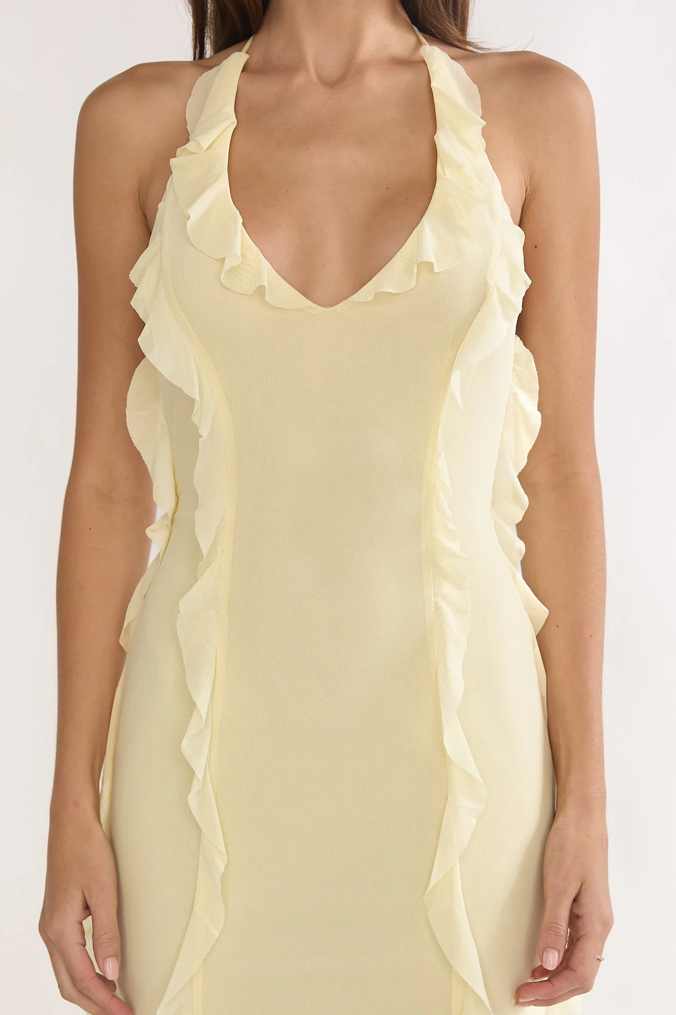 Collins Halter Ruffle Trim Maxi Dress Butter - Image 3