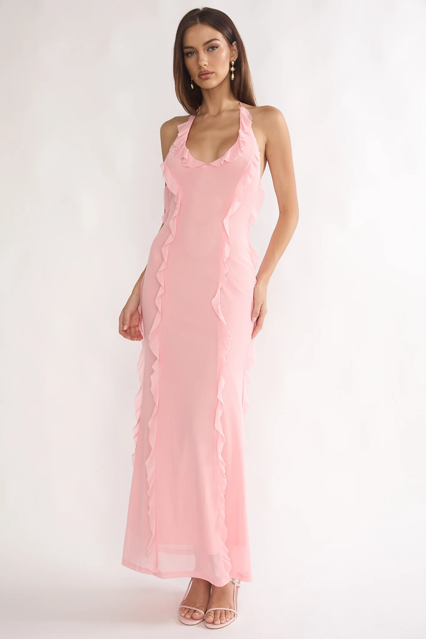 Collins Halter Ruffle Trim Maxi Dress Pink - Image 5