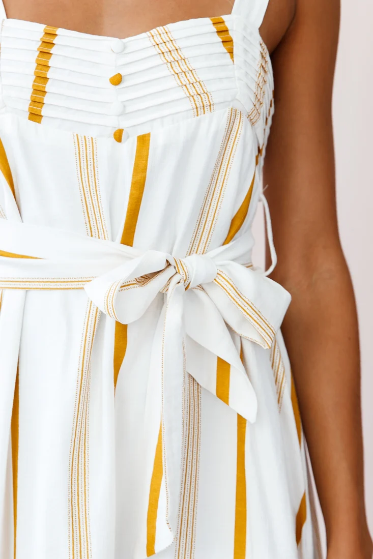 Colmar Wide Strap Midi Dress White Mustard Stripe - Image 5