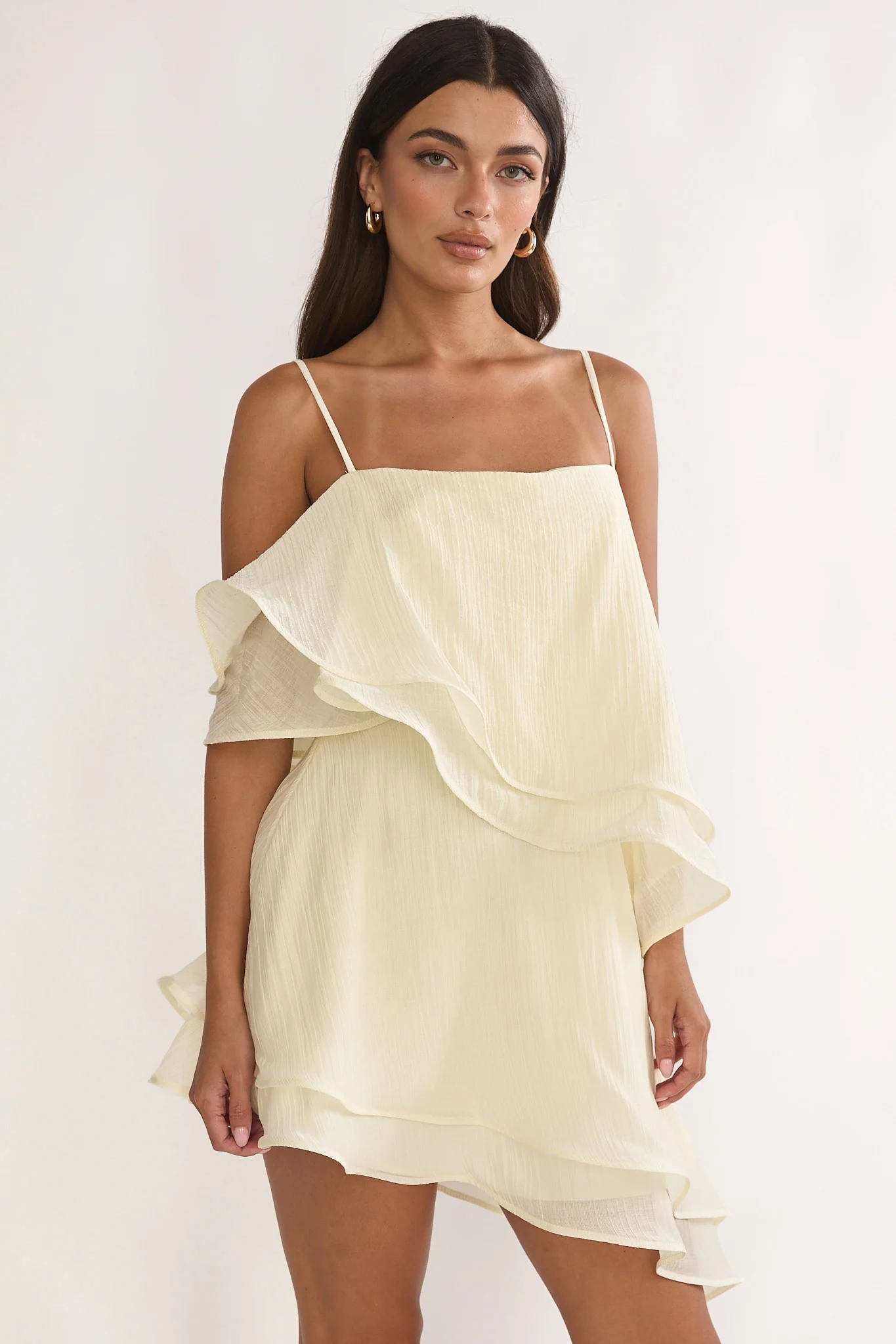 Como Asymmetric Layered Mini Dress Cream - Image 5