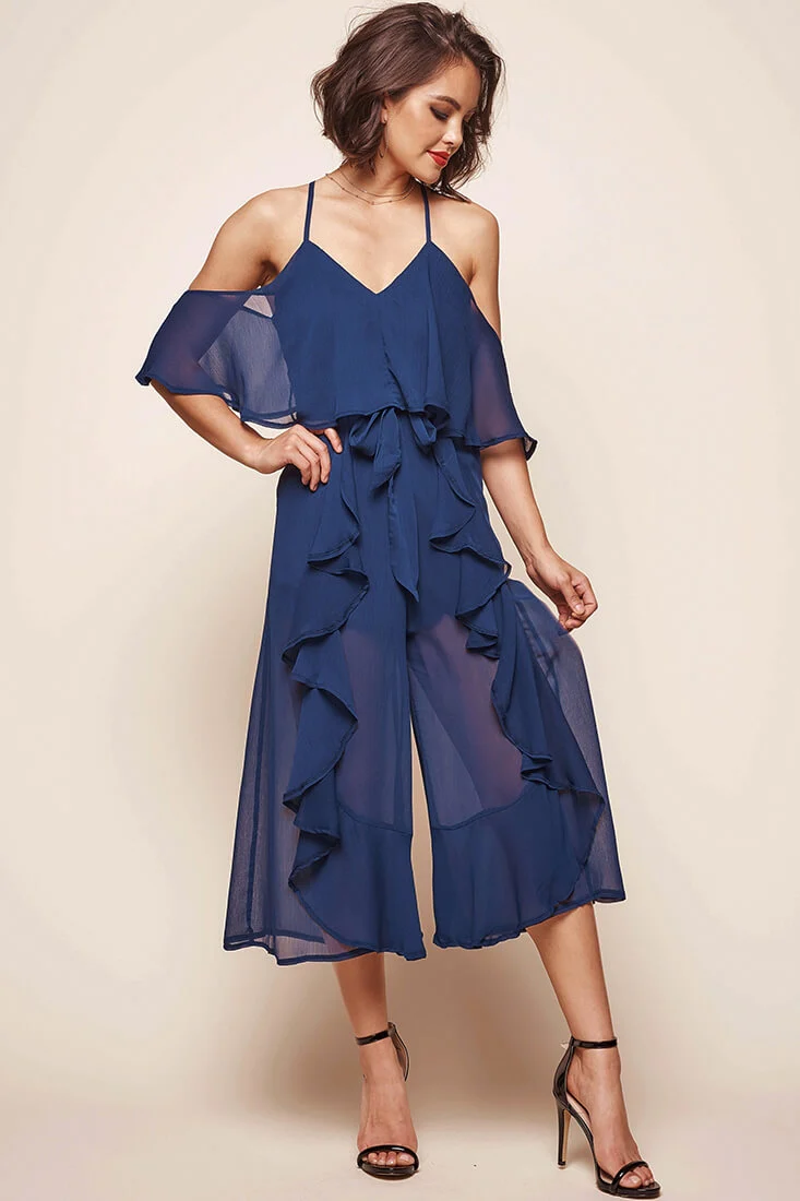 Constance Midi Ruffle Jumpsuit Navy - Image 2