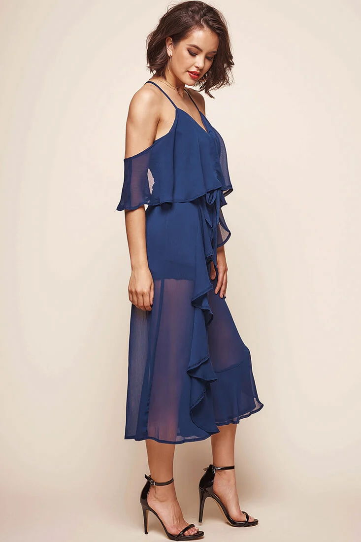 Constance Midi Ruffle Jumpsuit Navy - Image 3