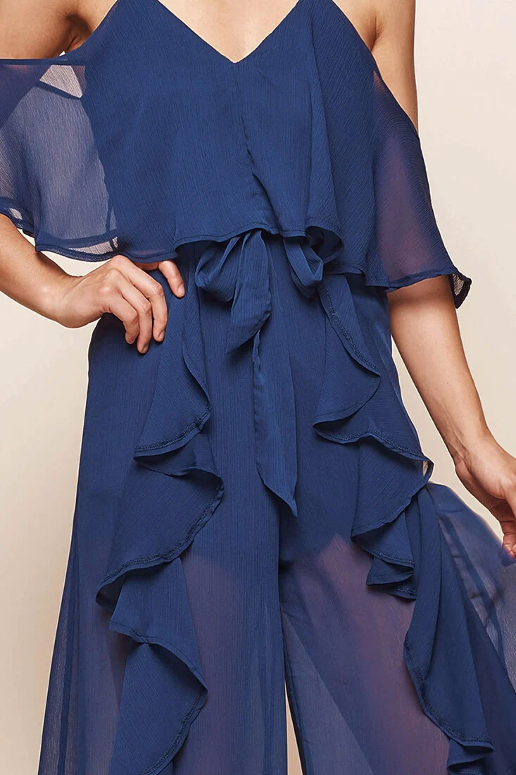 Constance Midi Ruffle Jumpsuit Navy - Image 6