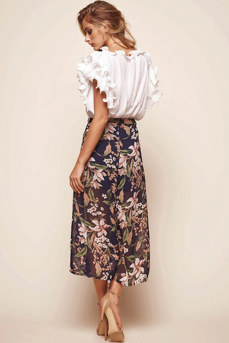Constance Wide Leg Ruffle Pants Navy Print - Image 4