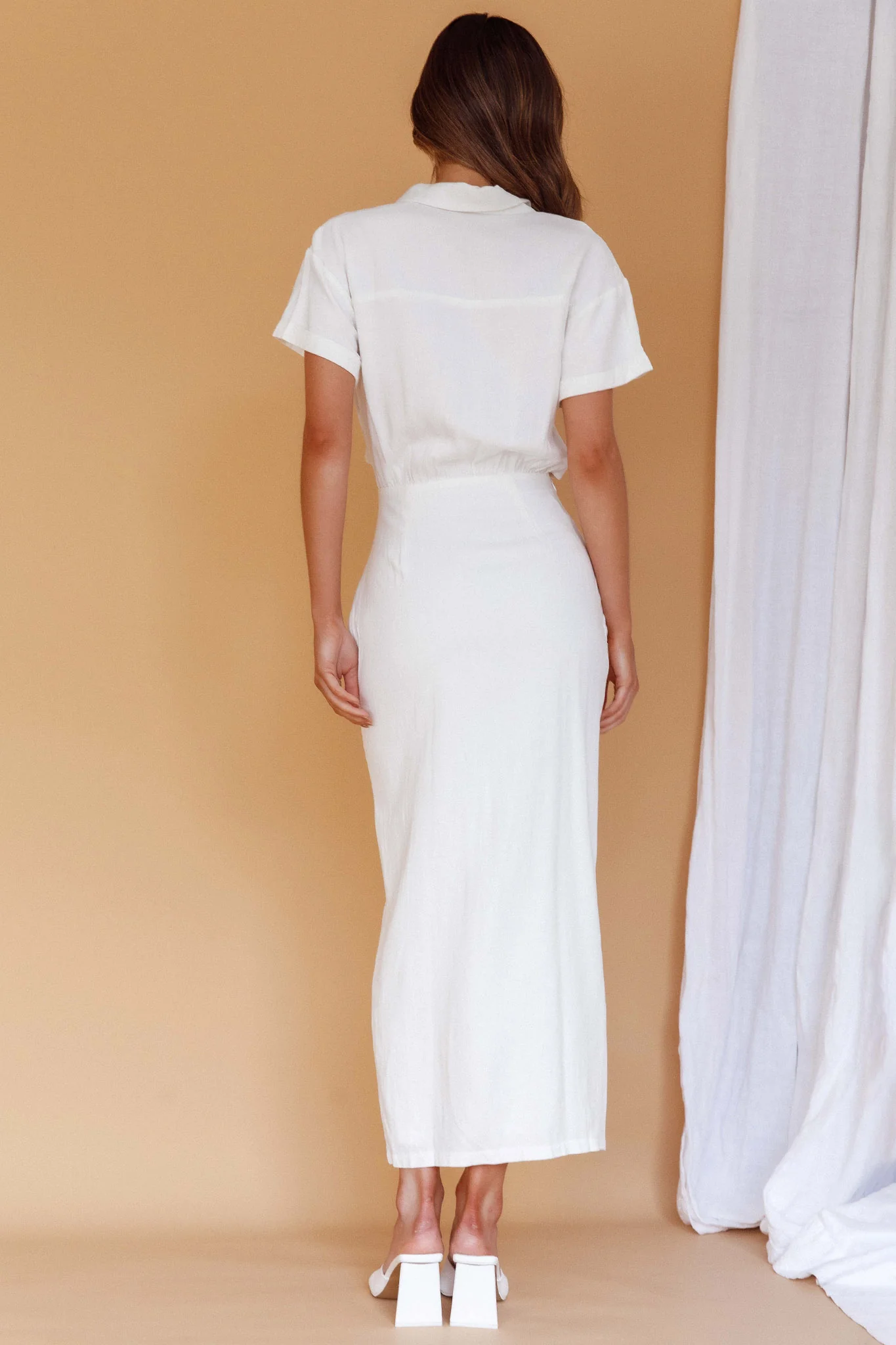 Cool It Cut-Out Waist Button Midi Dress Bone - Image 2