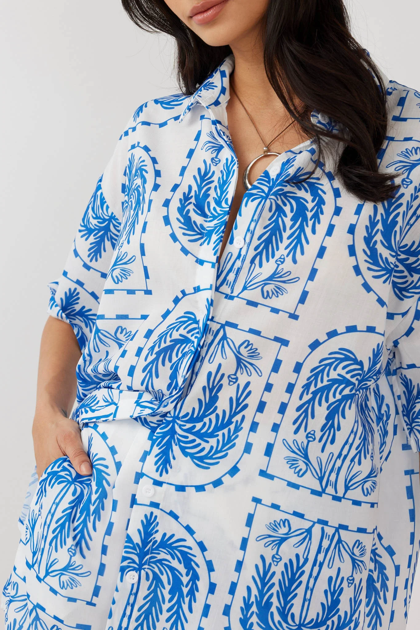 Cora Button-Up Shirt Print Blue White - Image 5