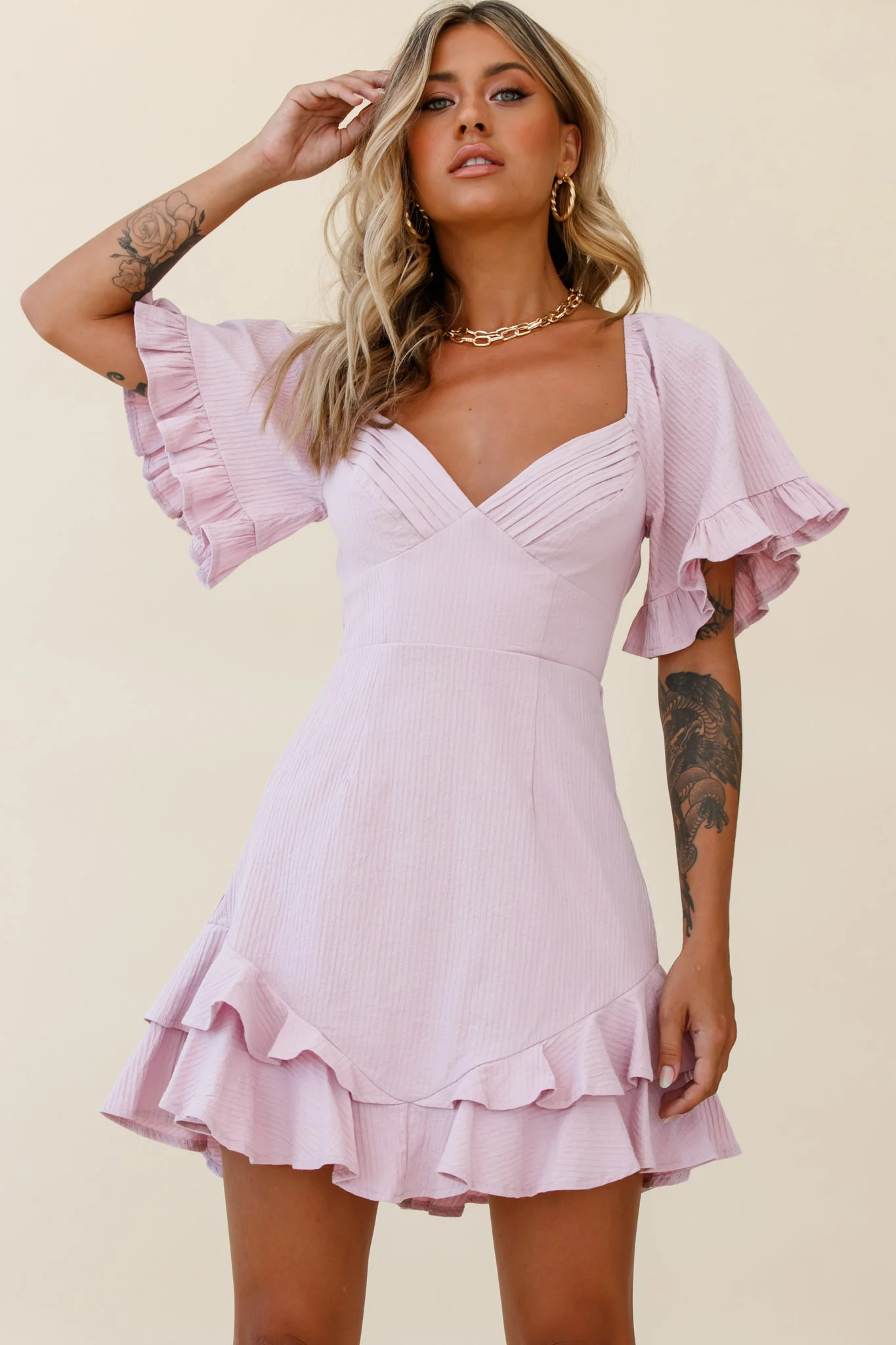 Corina Pleated Bust V-Back Dress Blush - Image 4