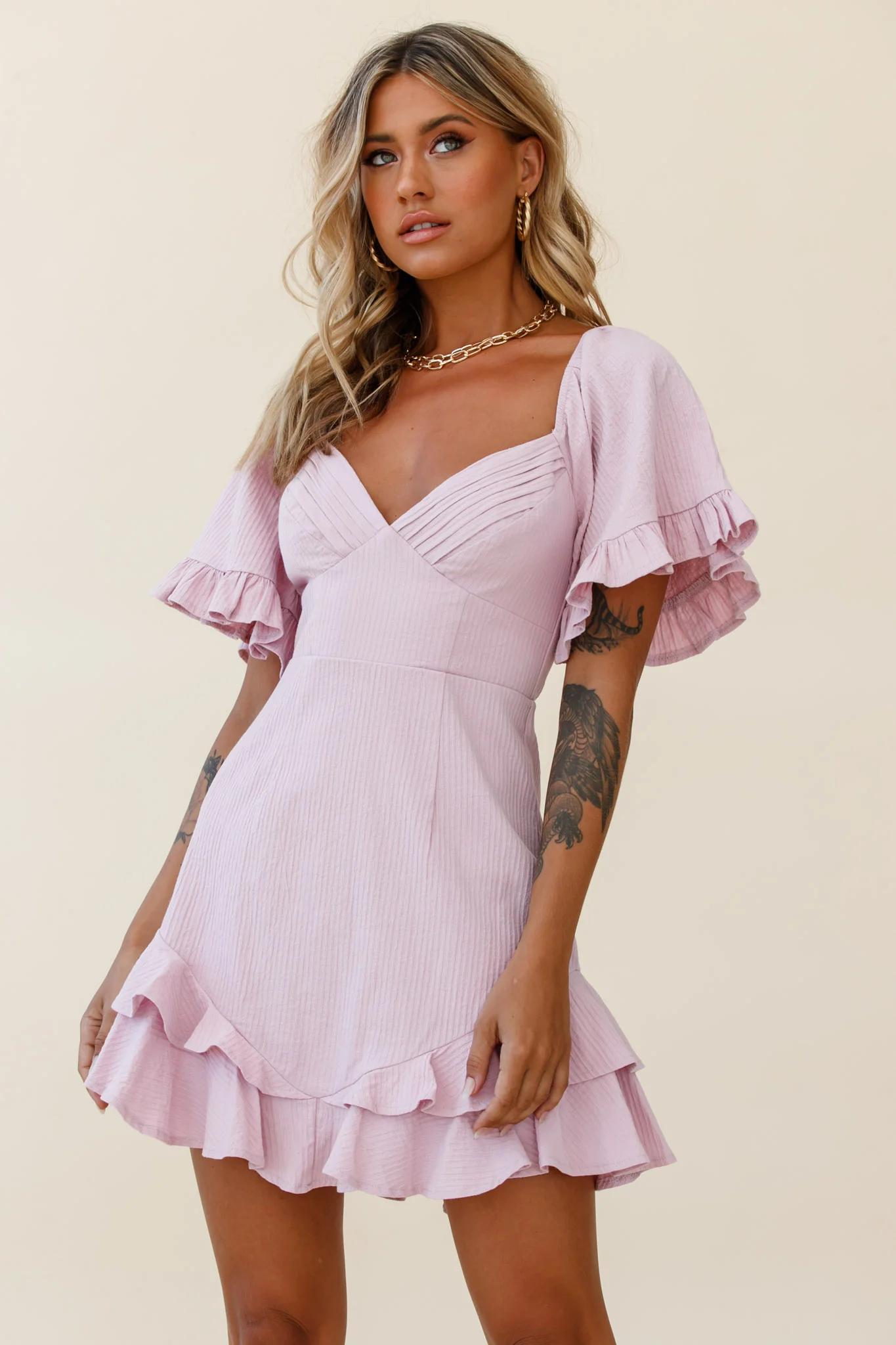 Corina Pleated Bust V-Back Dress Blush - Image 7