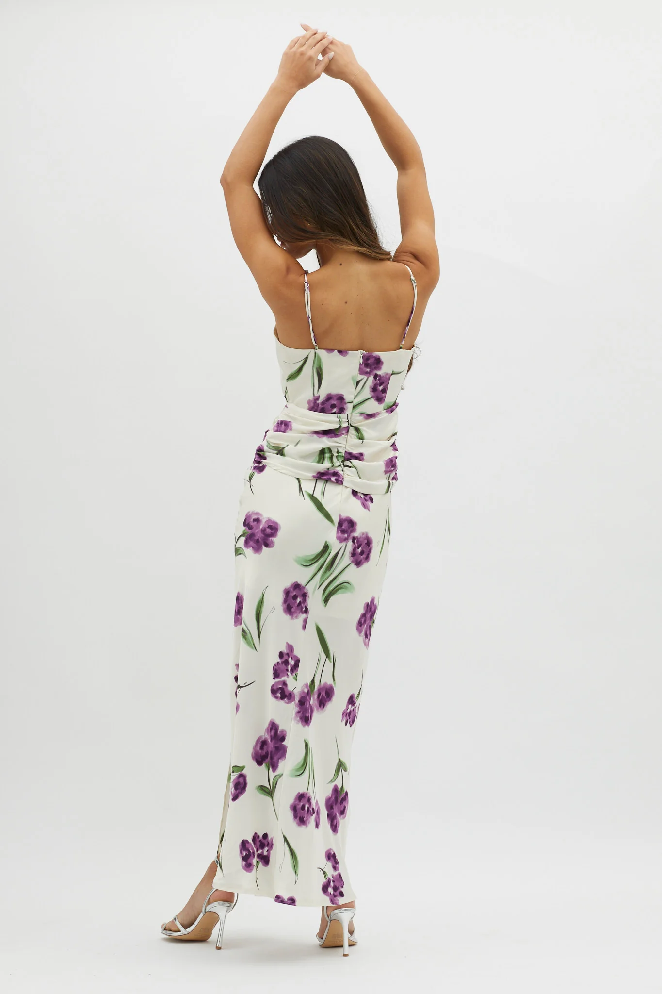 Corinna Tied Waist Split Dress Floral Purple - Image 2