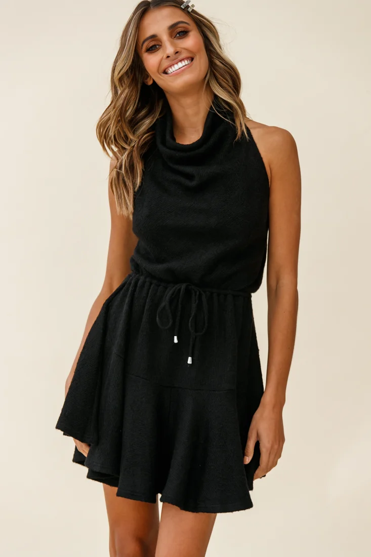 Cosette Cowl Halterneck Knit Dress Black - Image 3