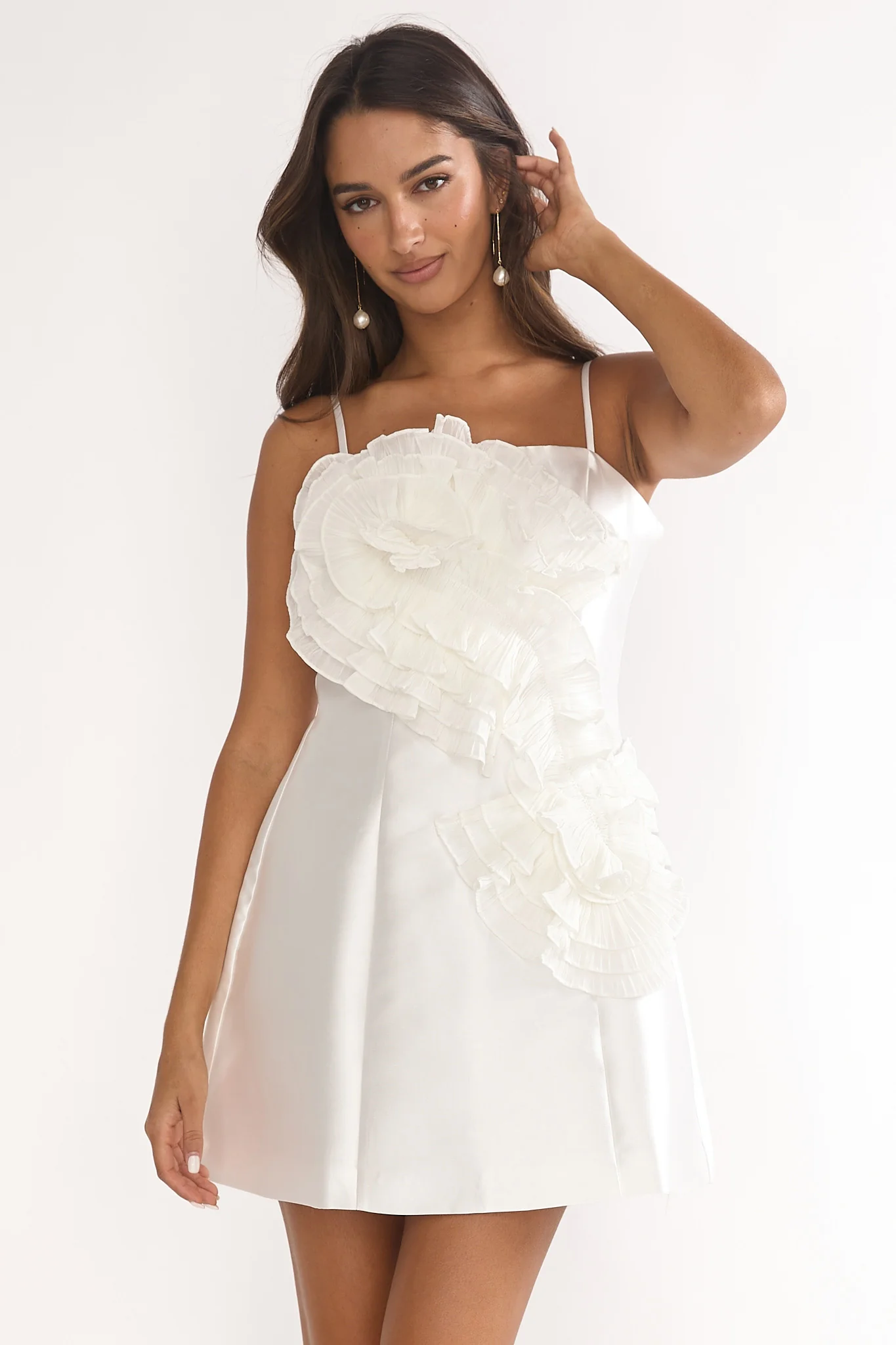 Cosmique 3D Ruffle Design Mini Dress White - Image 5