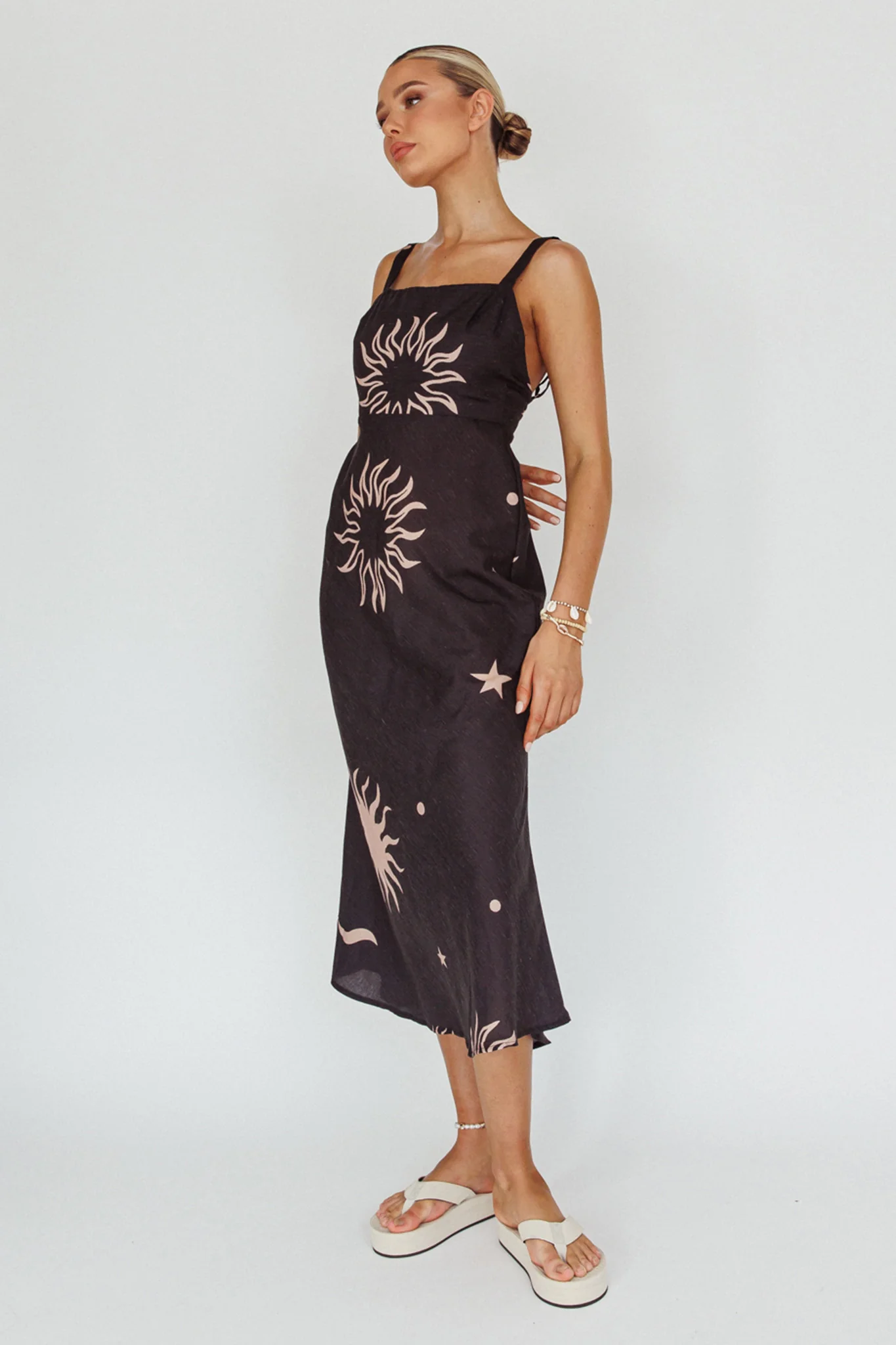 Coucou Square Neckline Midi Dress Celestial Print - Image 6