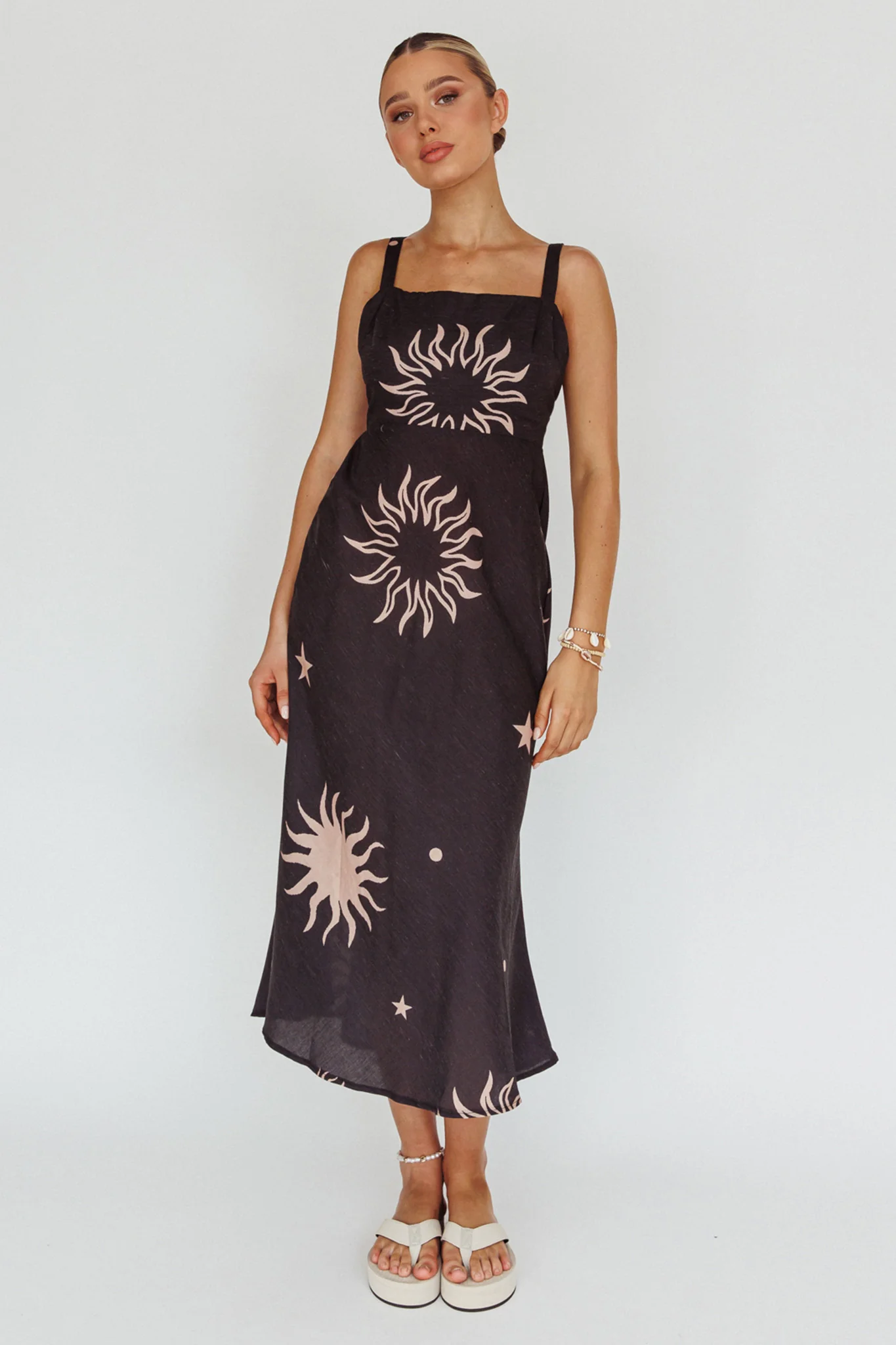 Coucou Square Neckline Midi Dress Celestial Print - Image 7