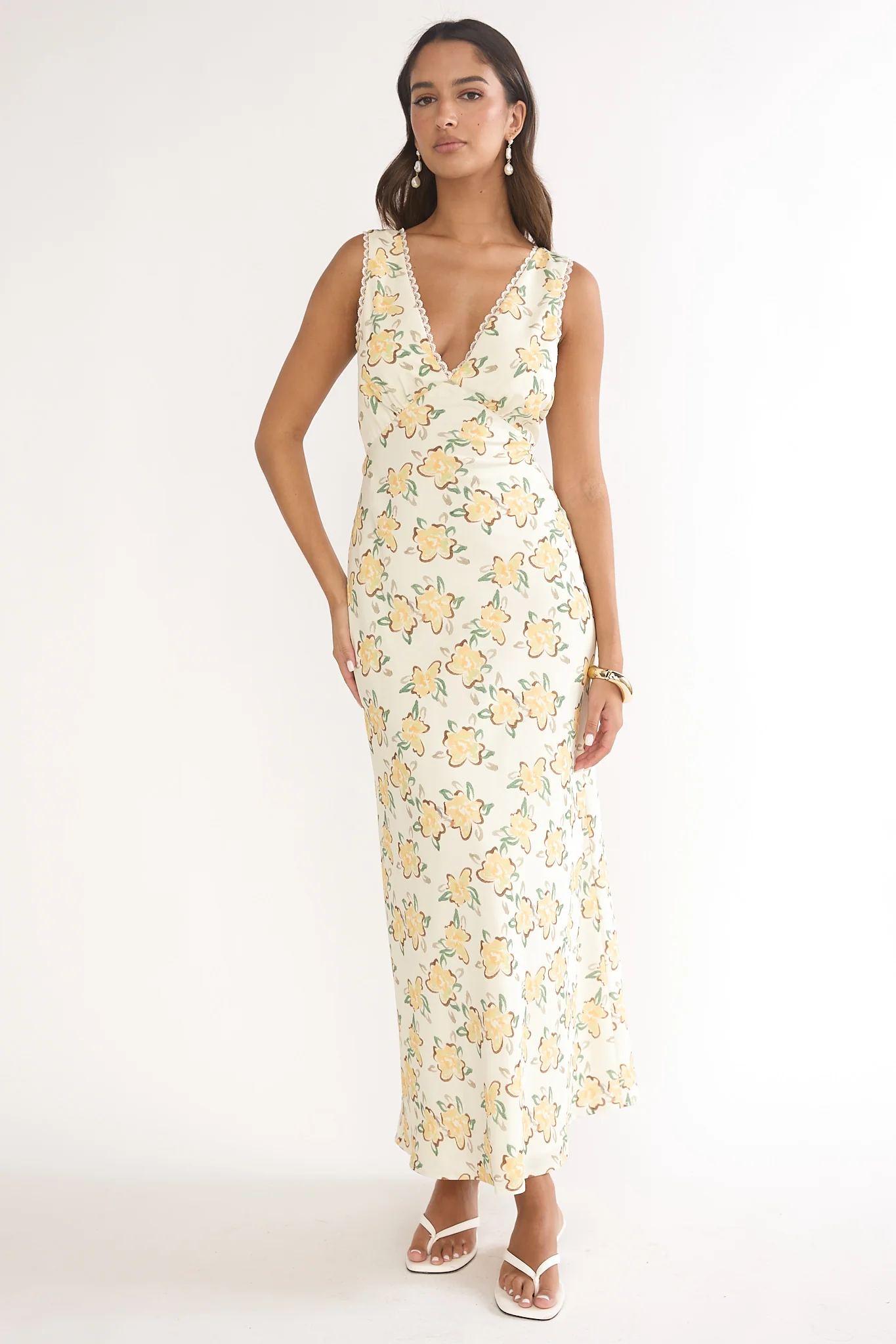 Coucou V-Neckline Maxi Dress Floral Yellow - Image 4