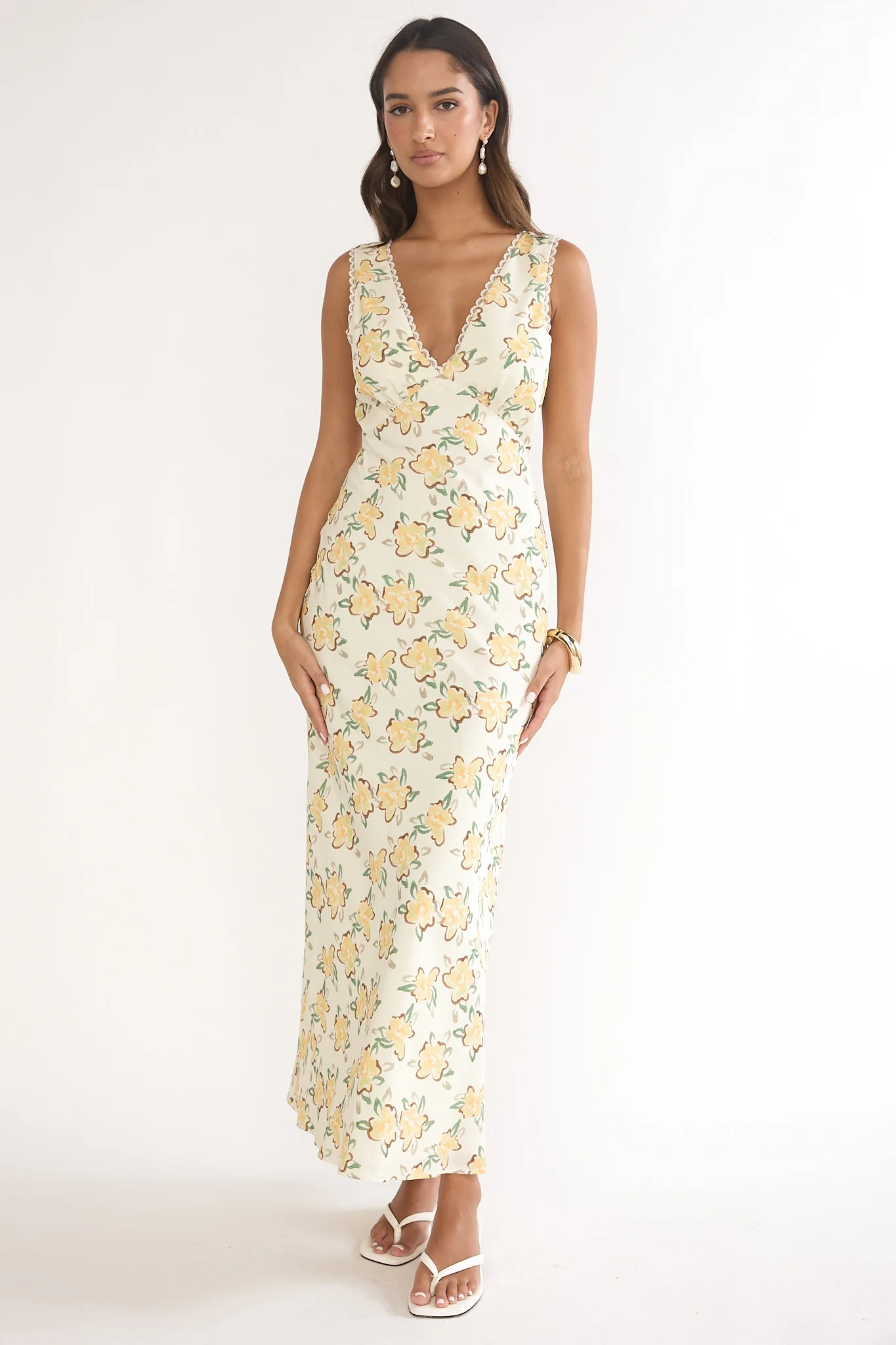 Coucou V-Neckline Maxi Dress Floral Yellow - Image 5