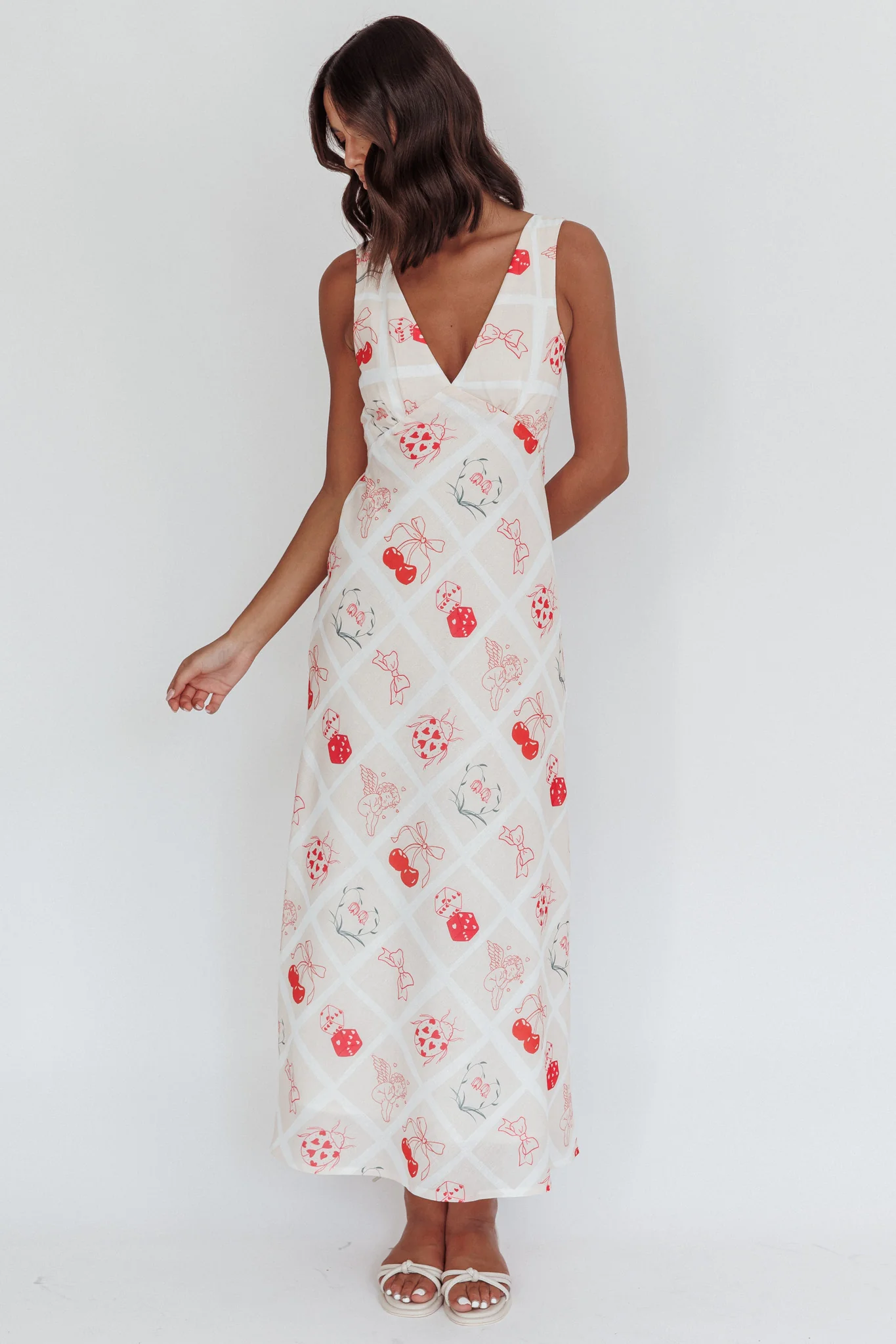 Coucou V-Neckline Maxi Dress Print Beige - Image 6