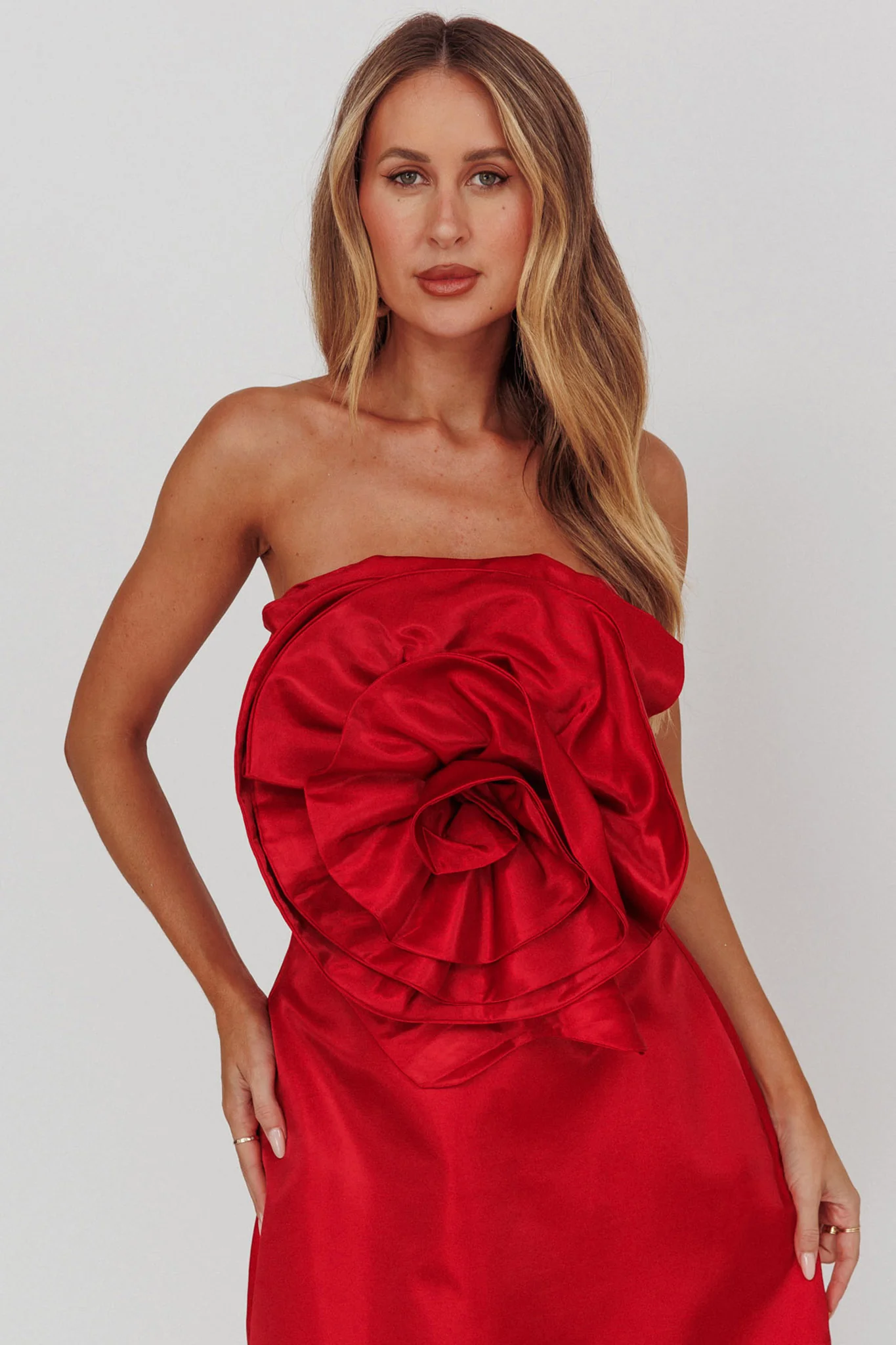 Count Down Rose Feature Strapless Top Red - Image 6