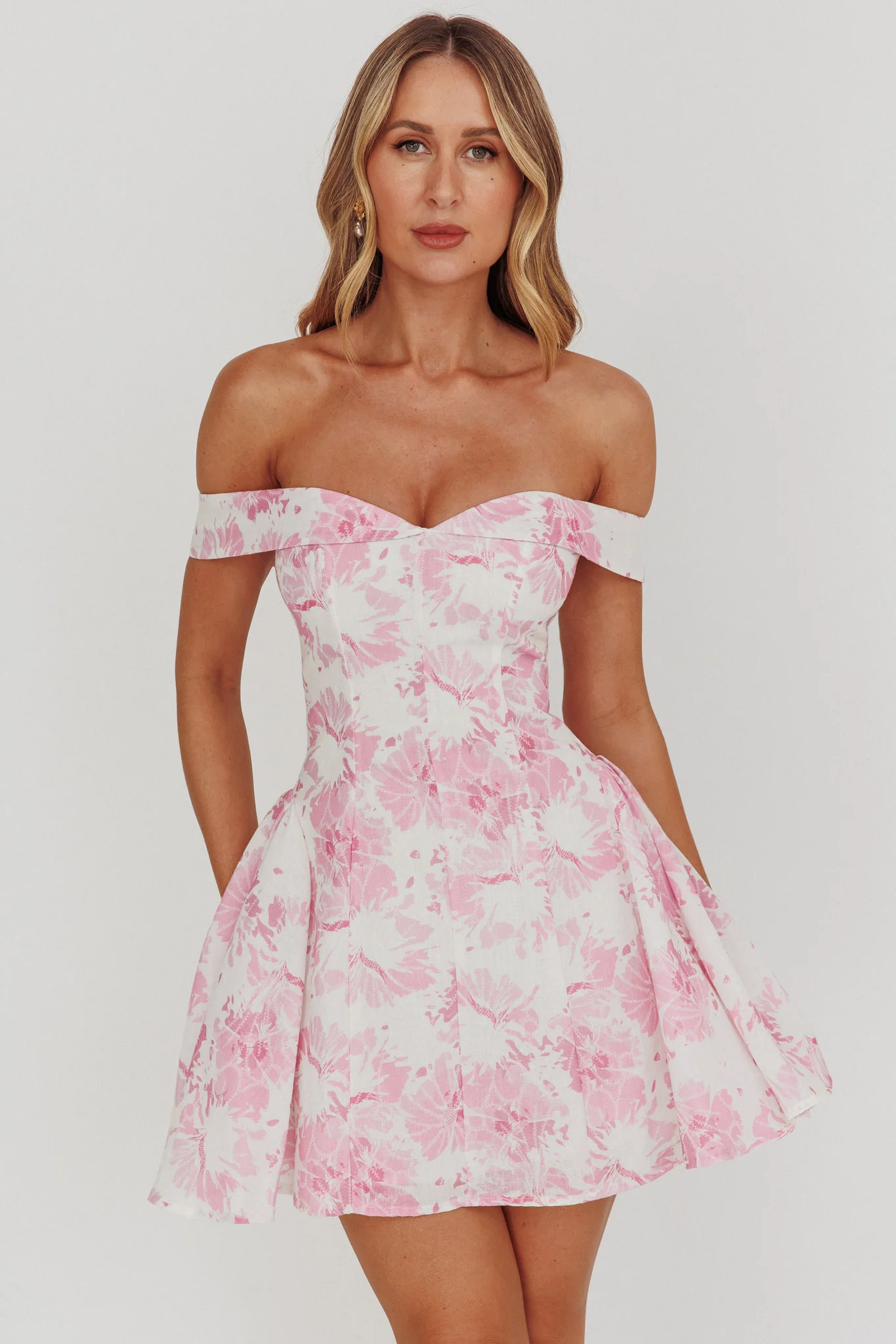 Courting Off-Shoulder Mini Dress Floral Pink - Image 5