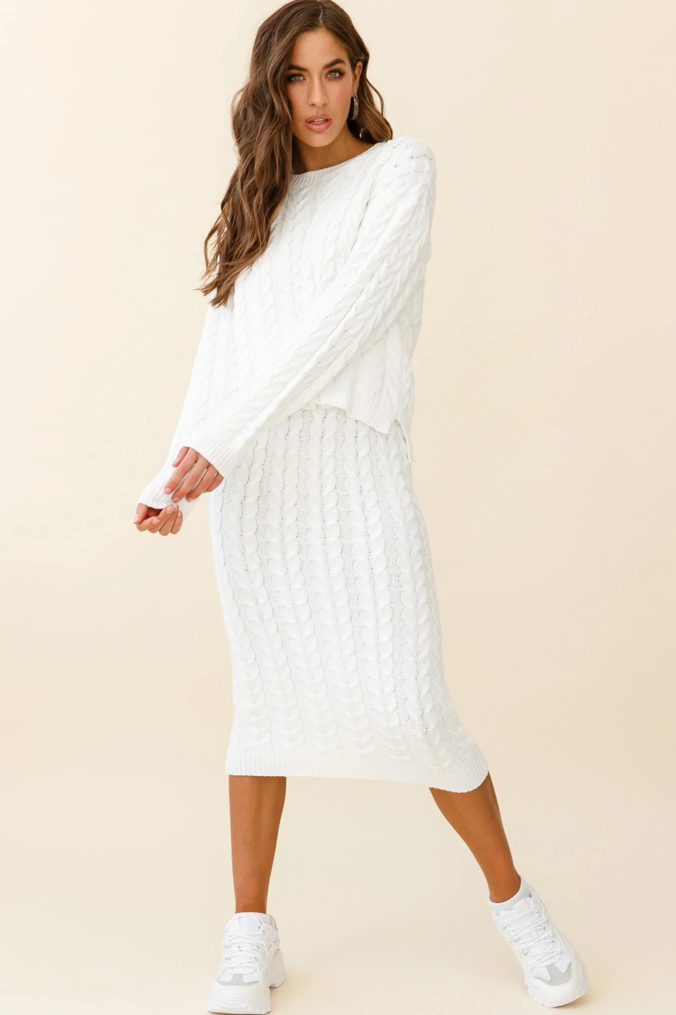 Cozy Up Cable Knit Midi Skirt White - Image 4