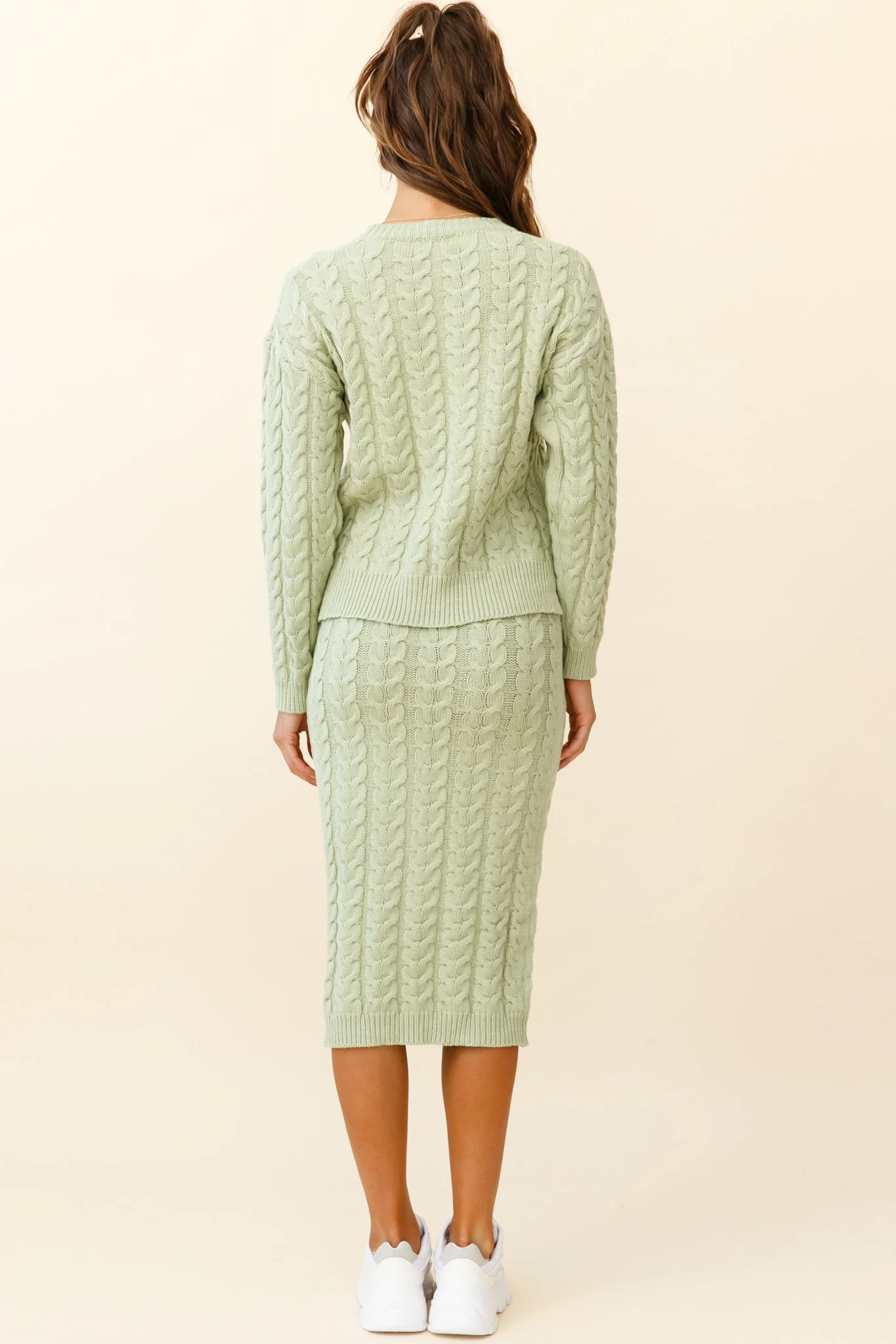 Cozy Up Cable Knit Sweater Green - Image 3