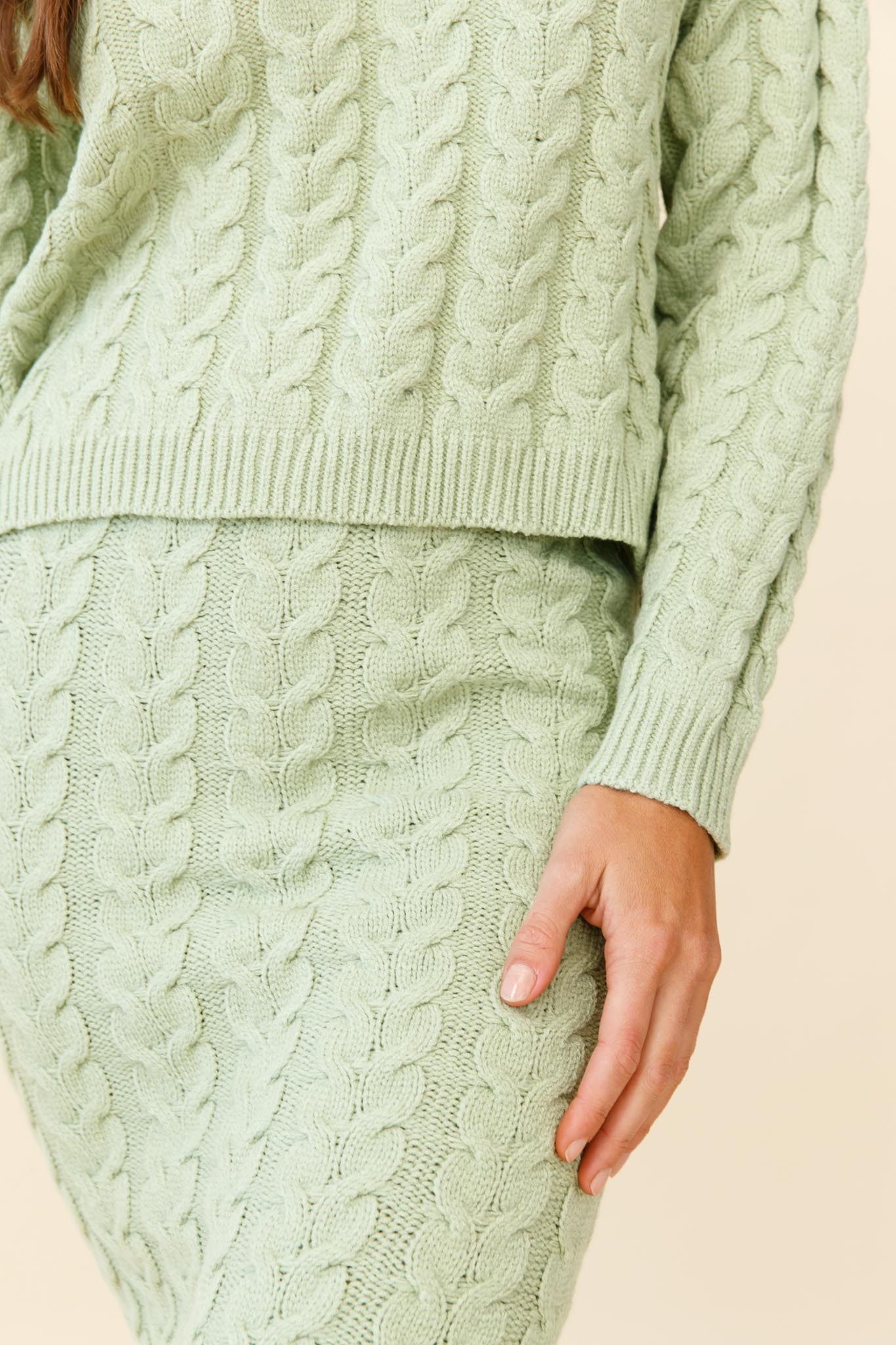 Cozy Up Cable Knit Sweater Green - Image 4
