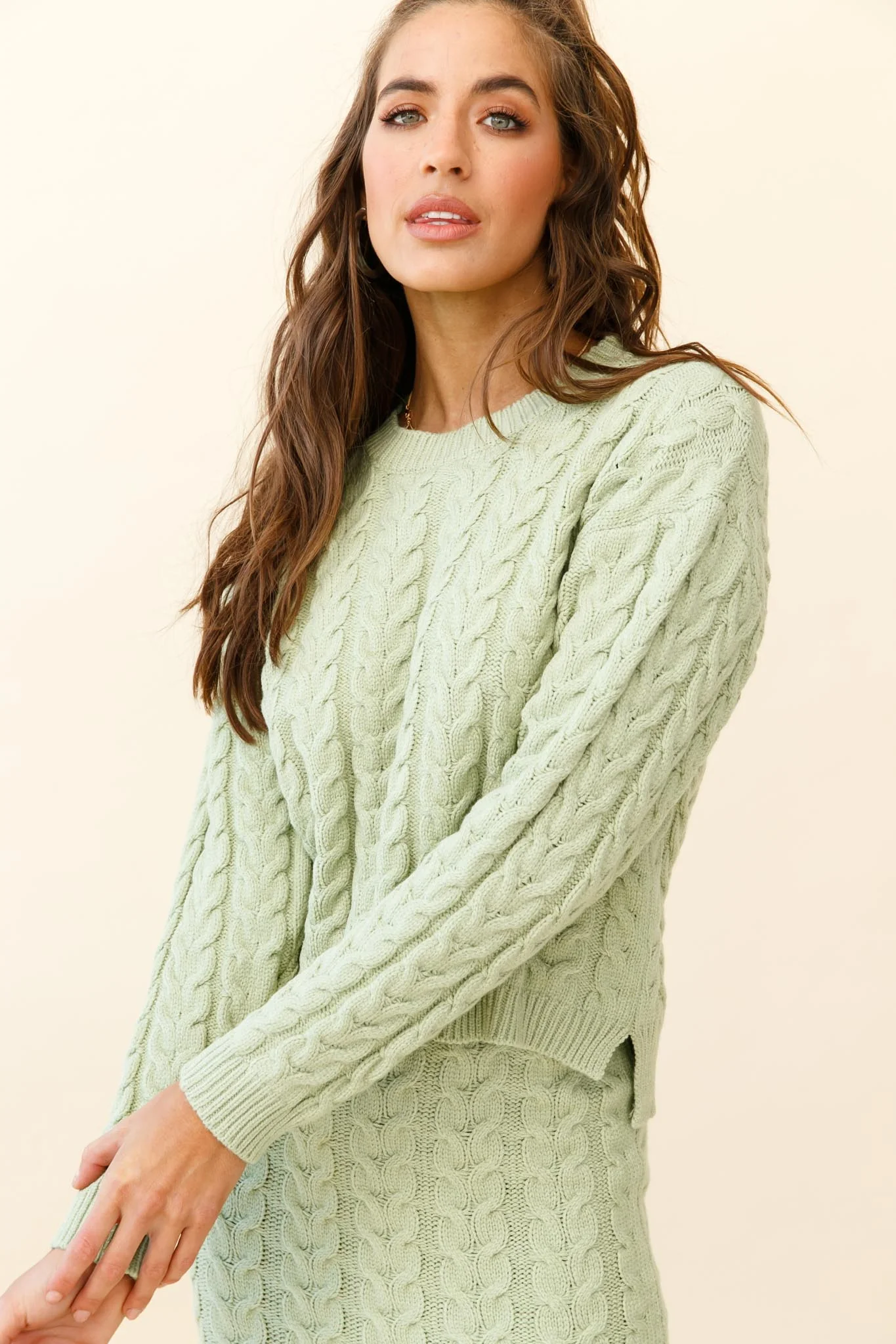 Cozy Up Cable Knit Sweater Green - Image 7