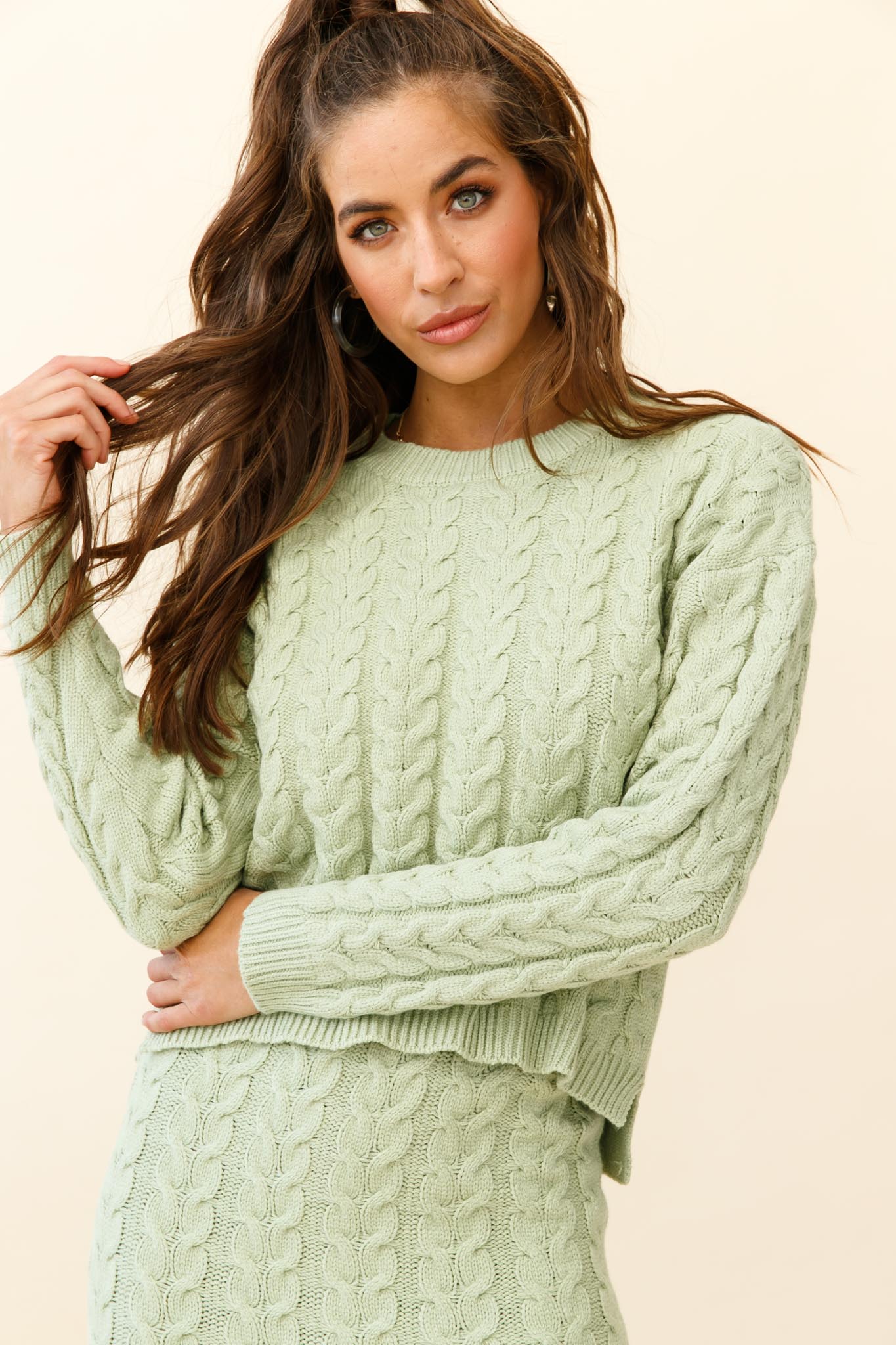 Cozy Up Cable Knit Sweater Green - Image 8