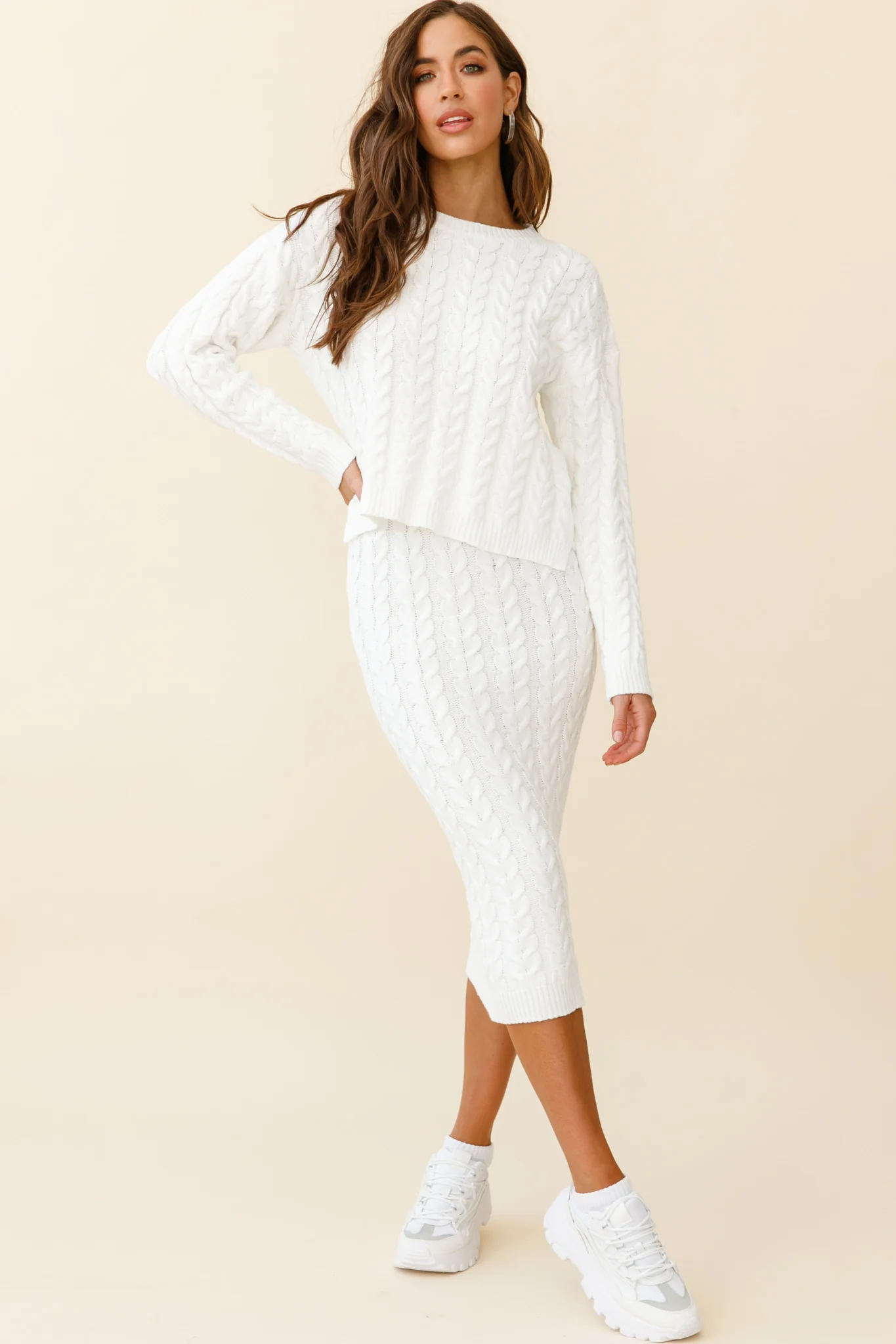 Cozy Up Cable Knit Sweater White - Image 7
