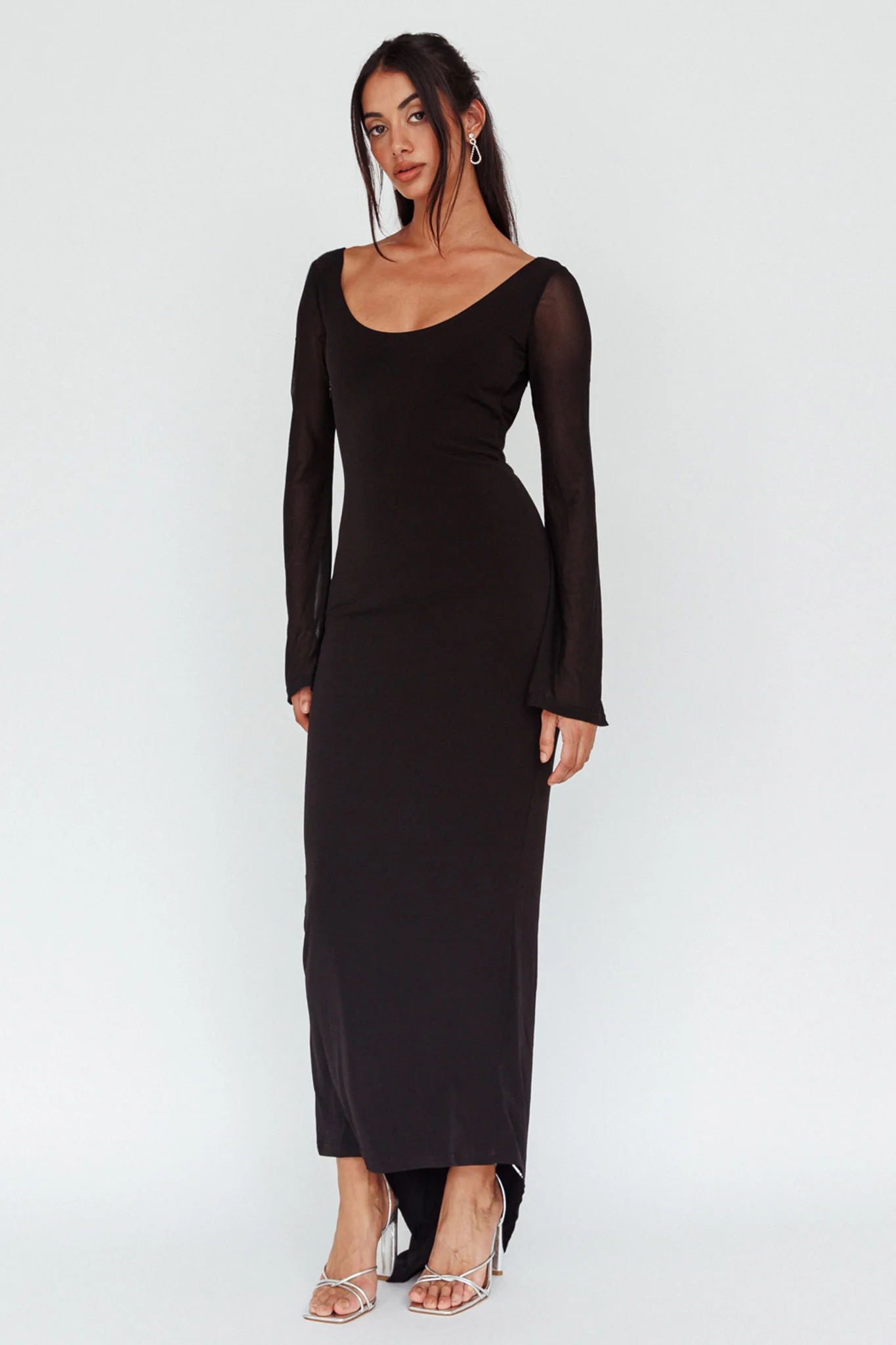 Crystal Ball Open Back Ruched Maxi Dress Black - Image 3