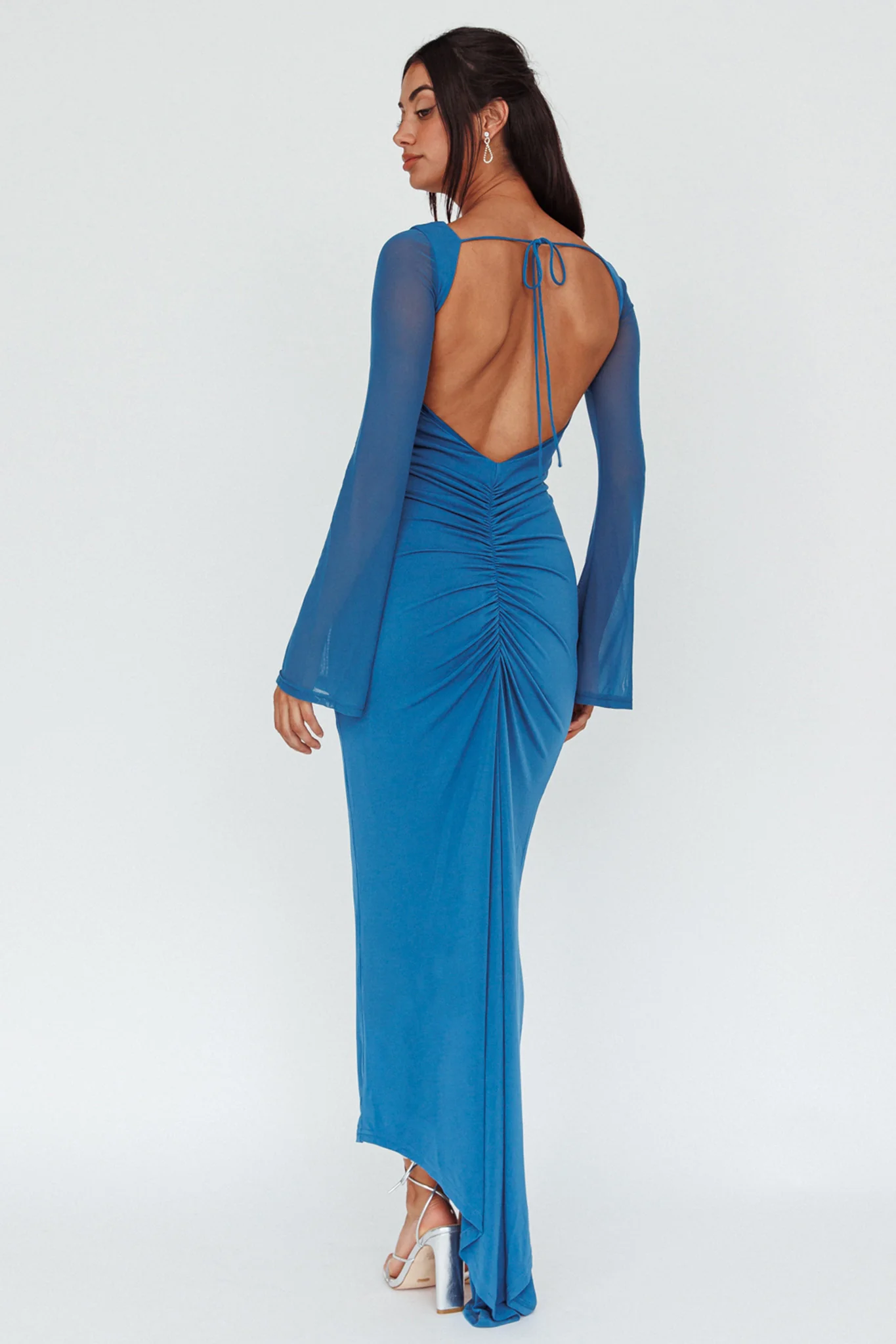 Crystal Ball Open Back Ruched Maxi Dress Blue - Image 2