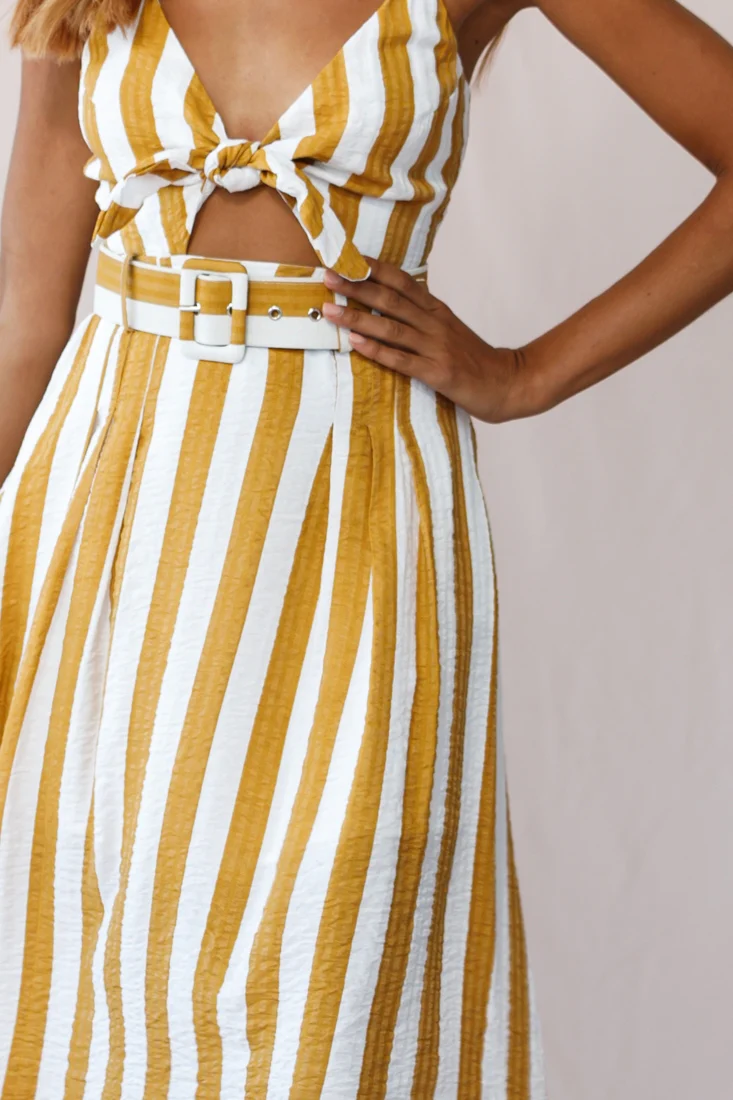 Crystal Tied Knot Belt Midi Dress Mustard - Image 4