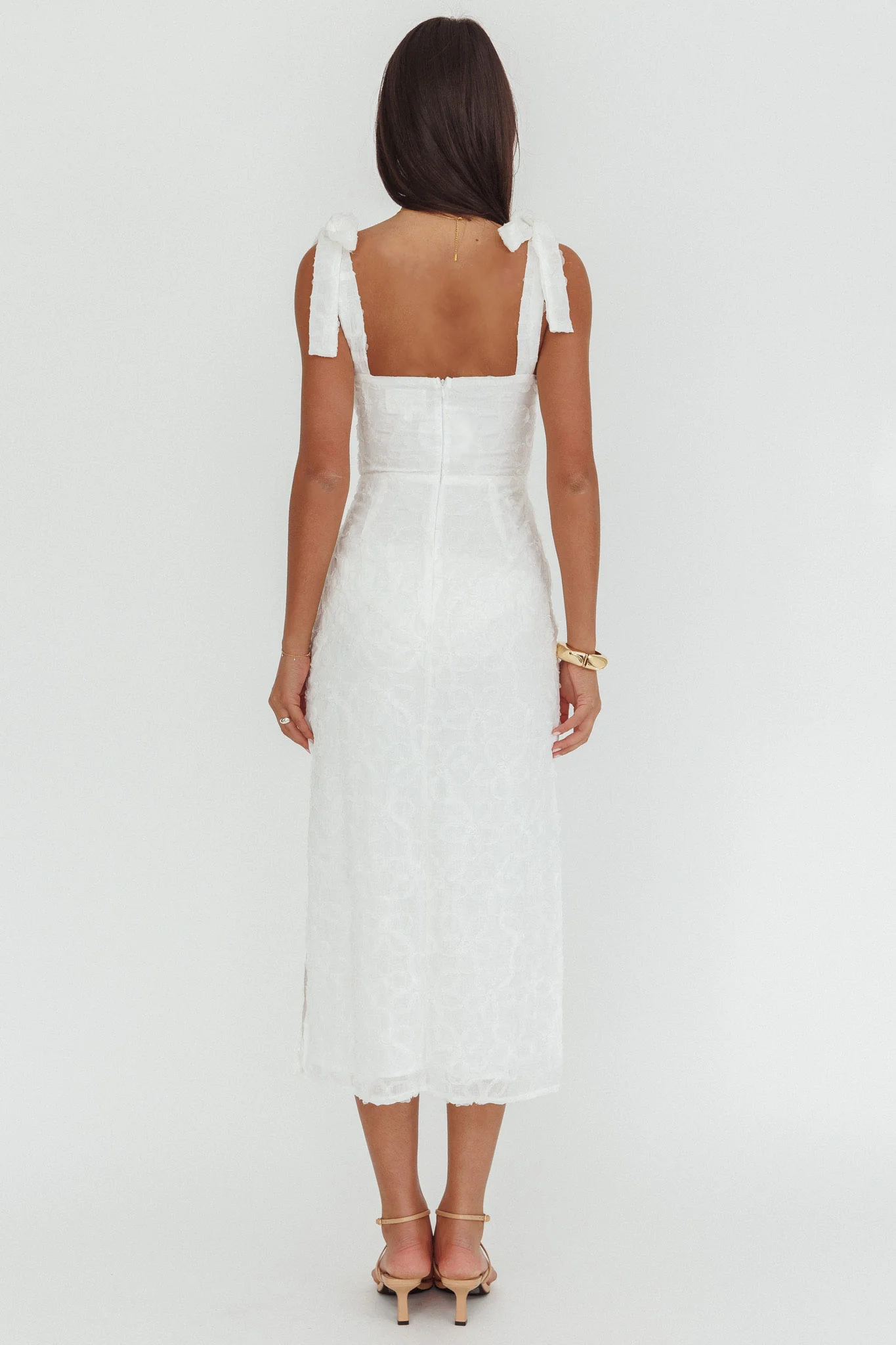 Cupid Tied Shoulder Embellished Midi Dress White - Image 2