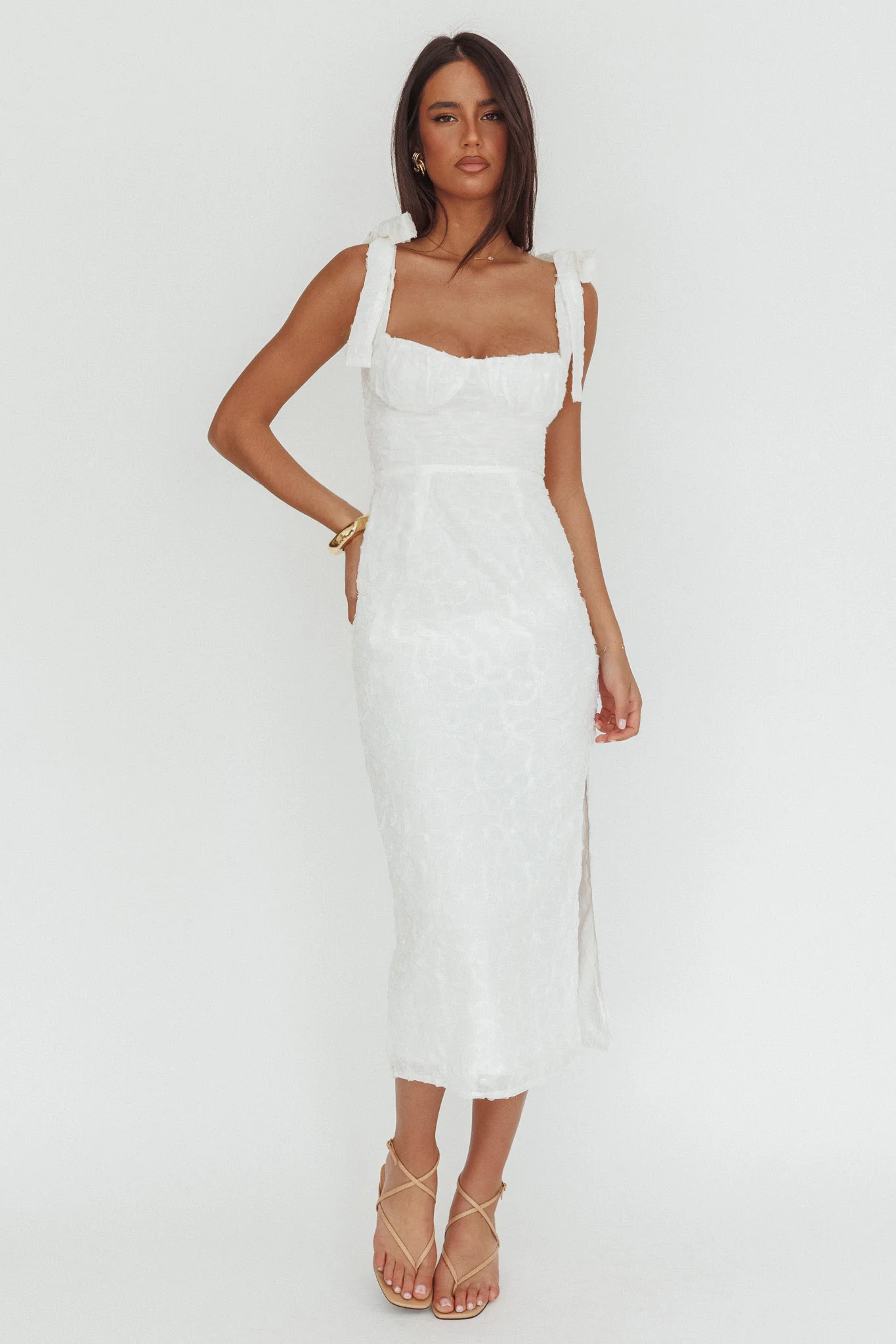 Cupid Tied Shoulder Embellished Midi Dress White - Image 5