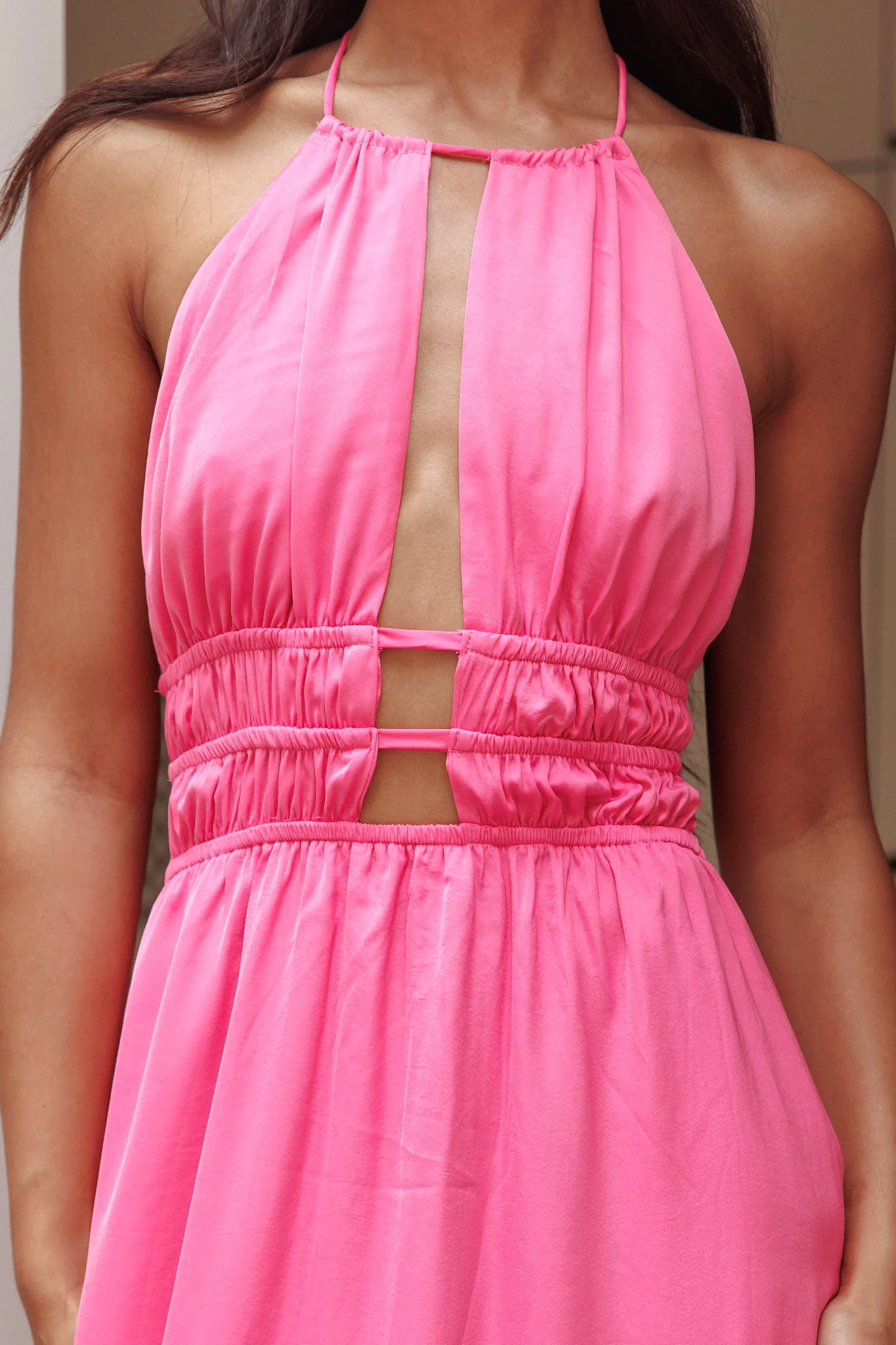 Cyndi Open Back Halterneck Maxi Dress Hot Pink - Image 4